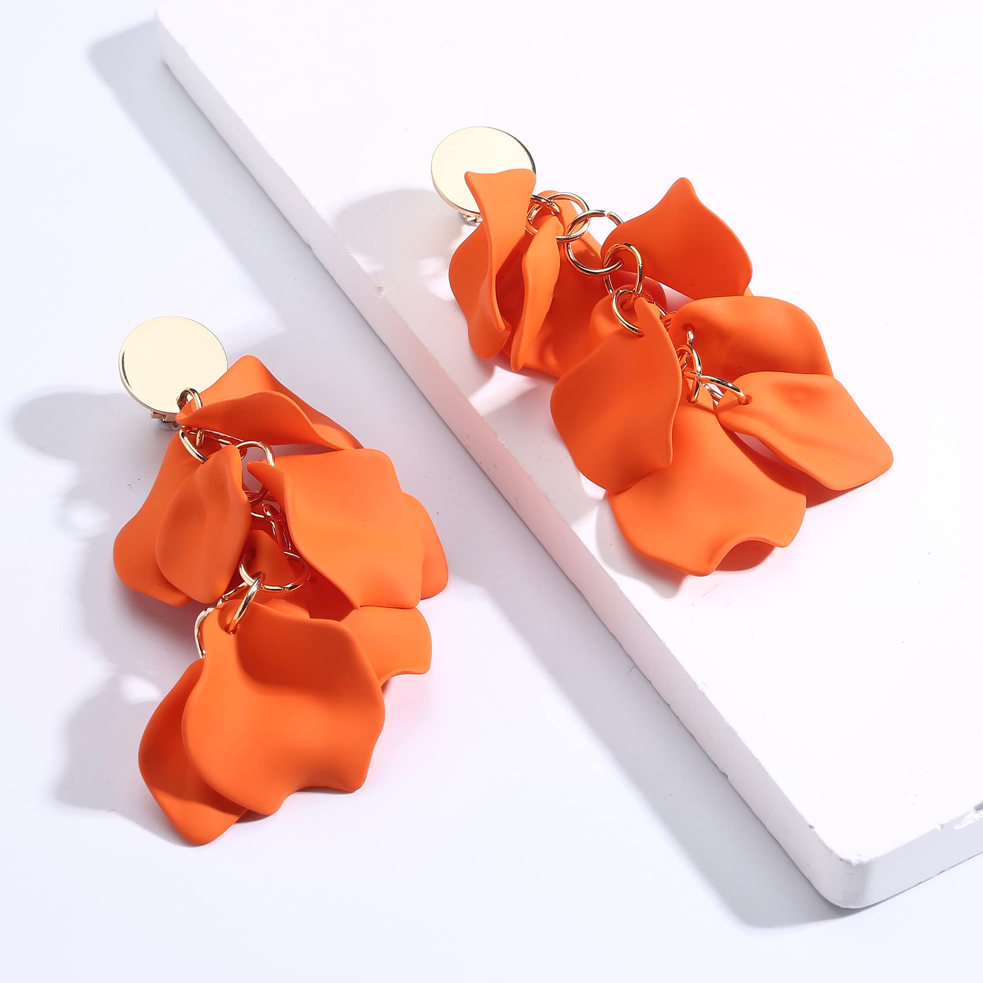 THUNARAZ Clip on Acrylic Earrings for Women - Long Rose Petal Dangle Earrings, Exaggerated Flower Drop Earrings, Statement Floral Tassel Earrings | Wedding, Party, Prom, Evening Wear Accessories
