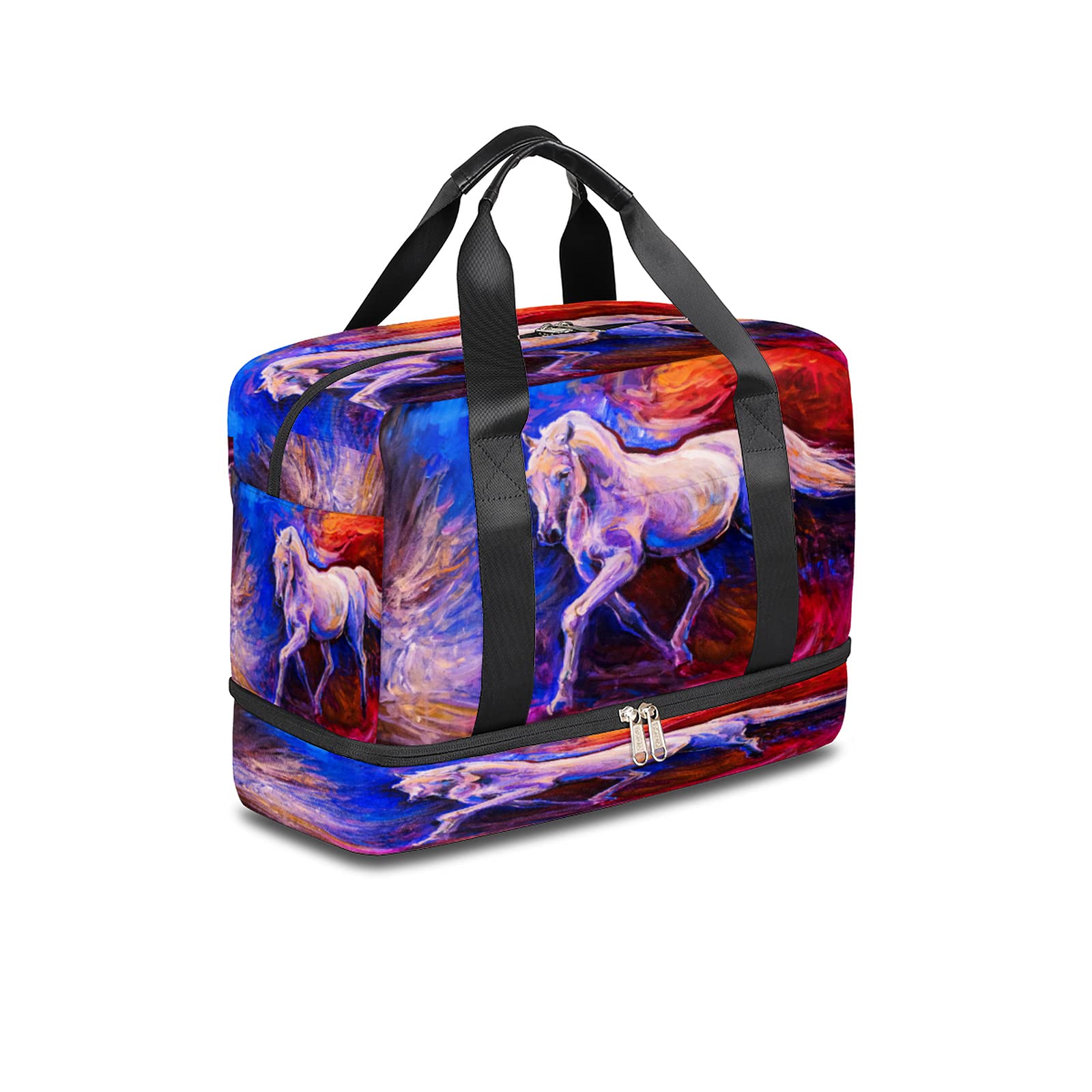Stylish Watercolor Horse Print Large Gym Bag for Women & Men - Durable Weekender Travel Duffel with Shoe Compartment, Sports Tote & Carry-On Overnight Bag - Perfect for Gym, Yoga, Travel & Weekend Getaways