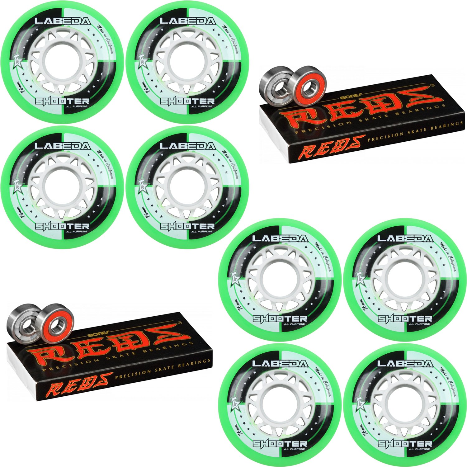 Labeda Shooter Inline Roller Hockey Wheels - 76mm (8 Pack) - Green - High Performance for Aggressive Skating - Perfect for Indoor/Outdoor Hockey Games & Training