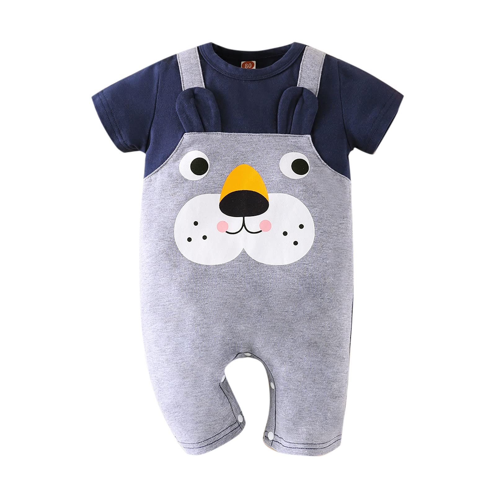 Kelon Toddler Baby Girls Summer Clothes - Cute Cartoon Printed Short Sleeve Romper Jumpsuit for Infant Boys & Girls (Navy Blue) - Perfect for Playtime, Daycare & Summer Outings