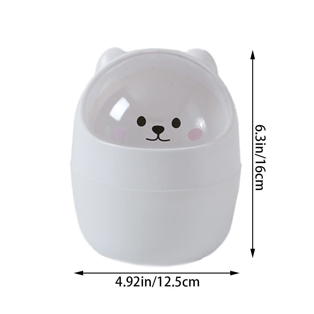 Cute Bear Mini Desktop Trash Can with Lid - Kawaii Pen Holder & Storage Bin for Office, Bedroom, and Dorm Organization