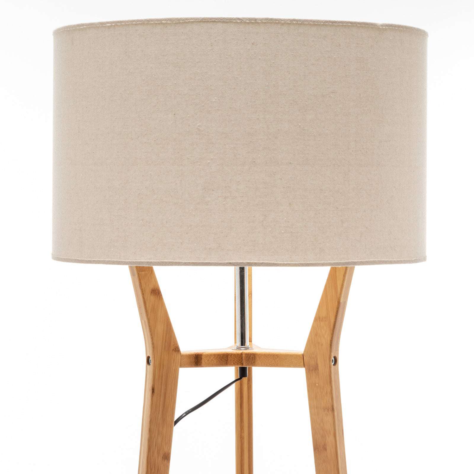 168cm Tall Modern Bamboo Wooden Tripod Floor Lamp with Linen Shade and Shelves - Perfect for Living Room, Bedroom, or Office Lighting Decor