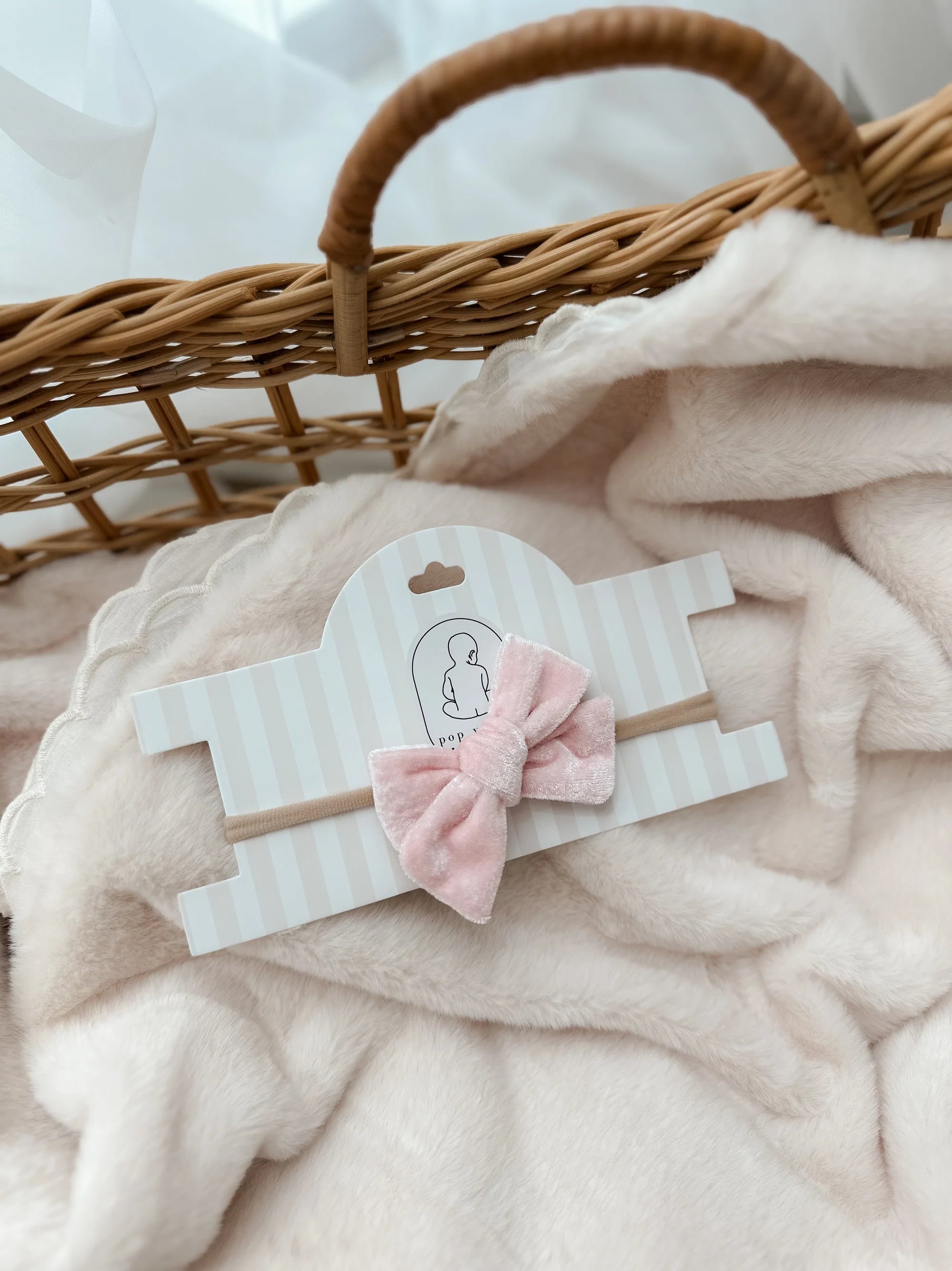 Pop Ya Tot Velvet Bow Headband for Baby Girls - Soft Pink Hair Accessory for Newborn, Infant & Toddler - Perfect for Photoshoots, Birthday Parties & Special Occasions
