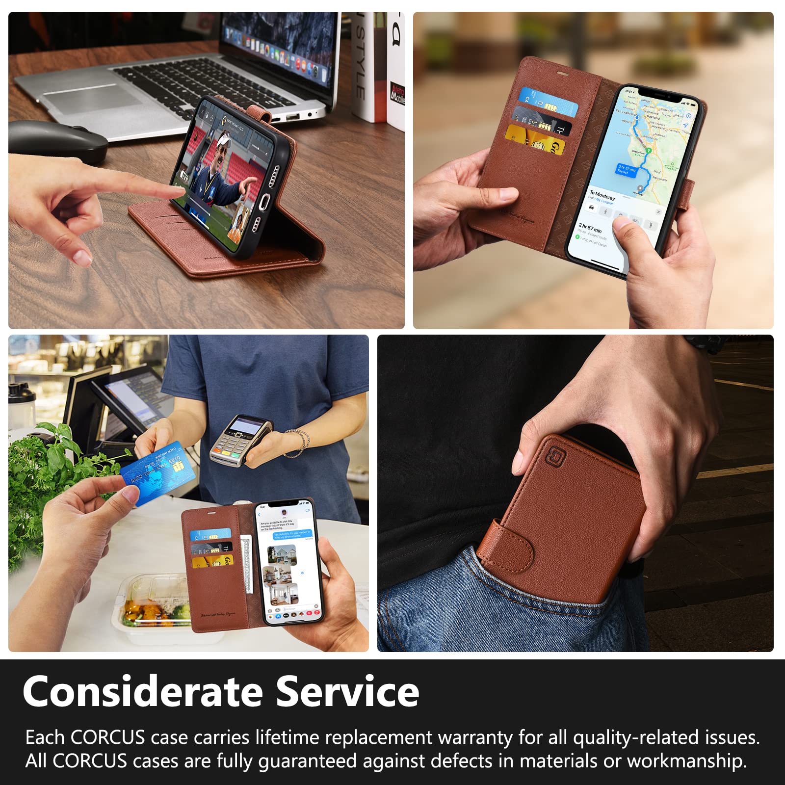 RFID Blocking Leather Wallet Case for iPhone 13 Pro Max 6.7