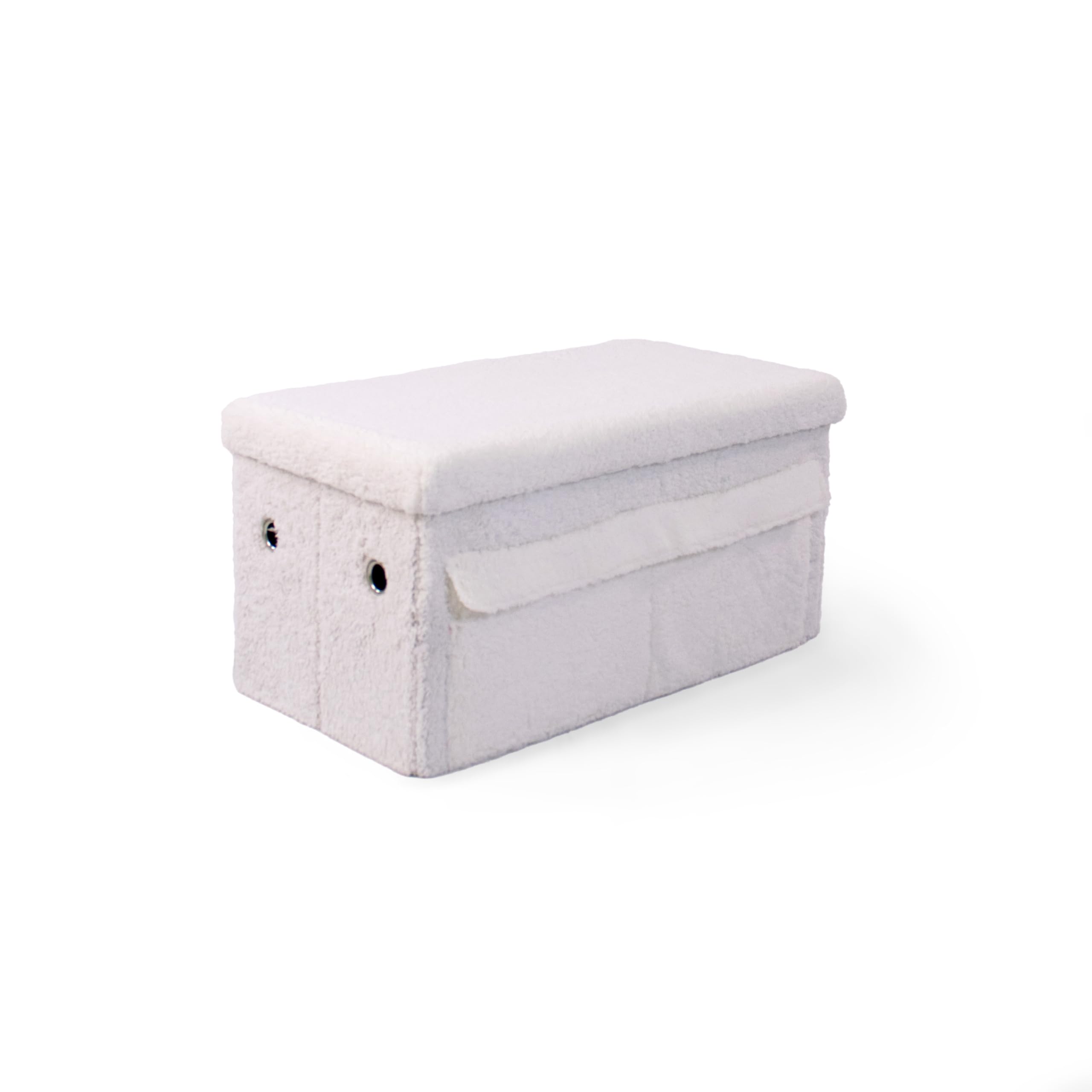 Humble Crew Shaggy Sherpa Collapsible Toy Storage Box Ottoman Bench with Lid - White | Kids Room Organization, Nursery Storage & Playroom Decor