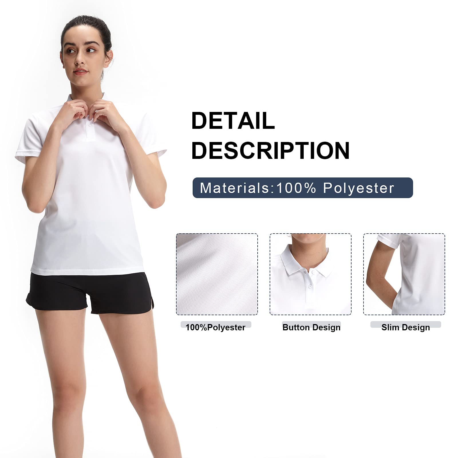Casei Women's Quick Dry Moisture Wicking Polo Shirt - Breathable Golf & Tennis Shirt in Black & White | Perfect for Golf, Tennis & Casual Wear