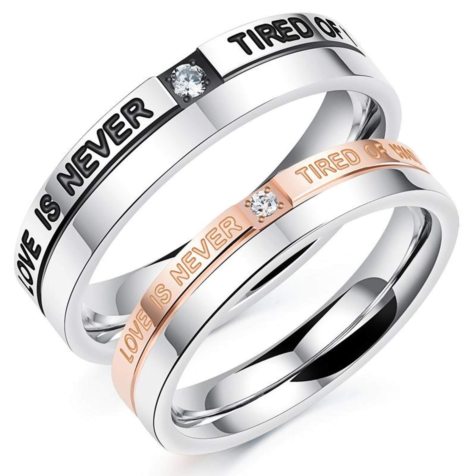 KnSam Stainless Steel Couple Rings - Micro-Inlaid Zircon Black Rose Gold Wedding Bands for Him & Her | Romantic Gift for Anniversaries, Engagements & Valentine's Day
