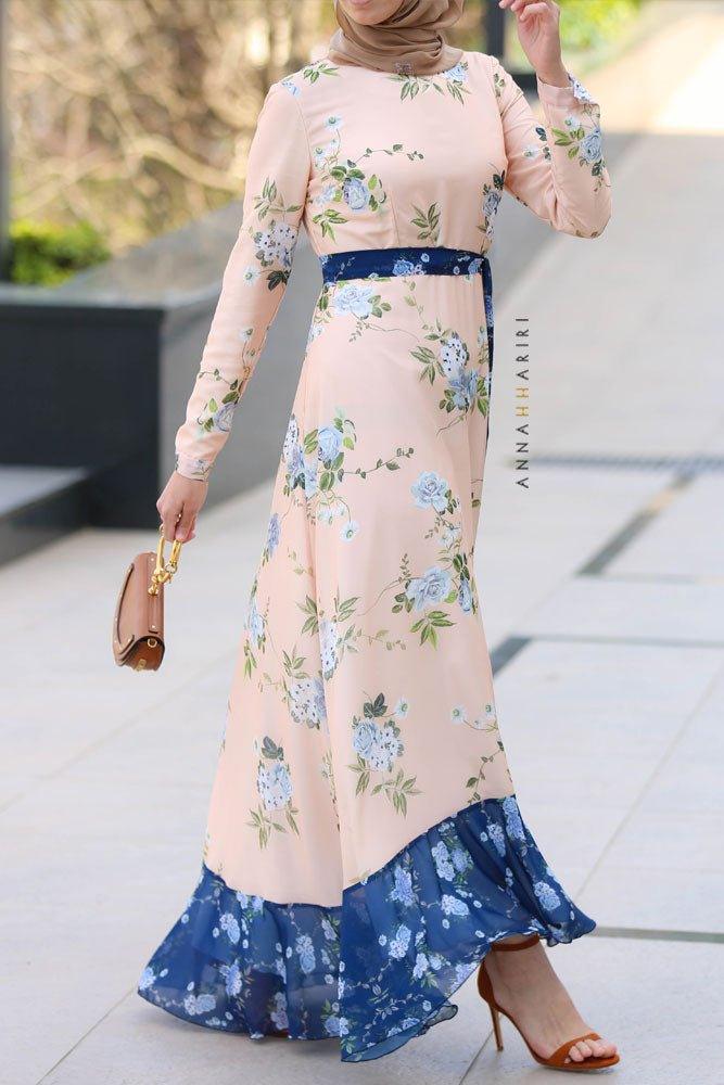 Elegant Rosa Blue Dress for Women - Flowy Summer Maxi Dress with Floral Print | Perfect for Beach Vacations, Weddings & Date Nights
