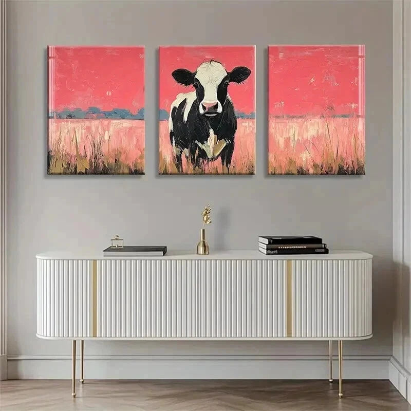 3-Piece Abstract Black and White Cow Wall Art Set - Framed Canvas 60x90cm | High Quality Print | 100% Australian Made | Ready to Hang | Perfect for Living Room, Bedroom & Office Decor