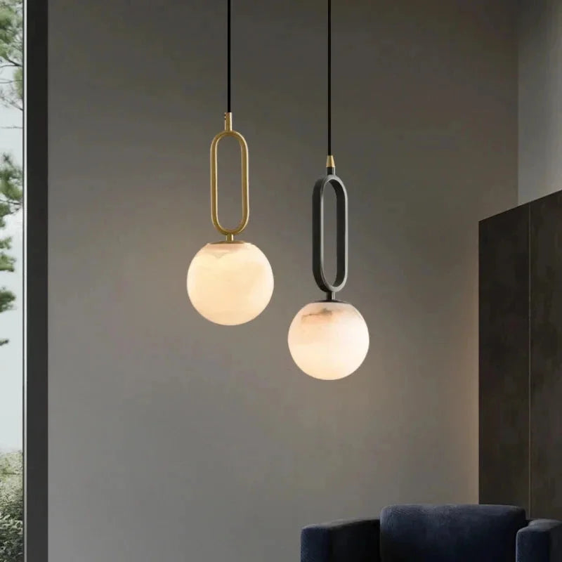 Orbit Glow Marble & Brass Pendant Light - Modern Ceiling Fixture for Dining Room, Kitchen Island, and Living Room Decor