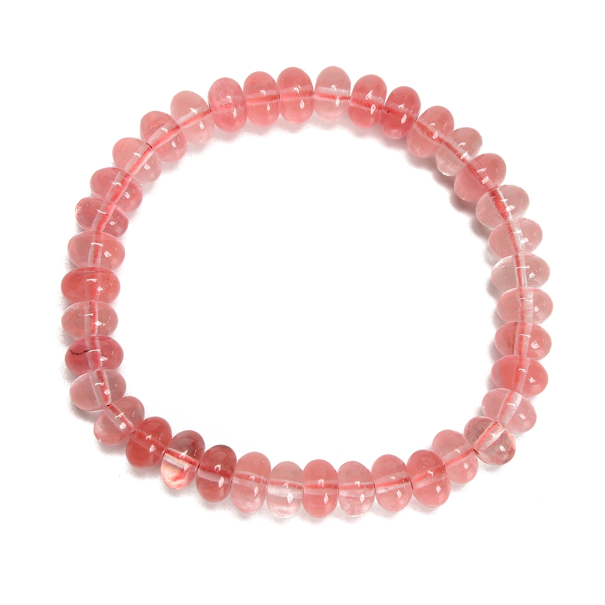 Cherry Quartz Smooth Rondelle Beaded Bracelet - 5x8mm Gemstone Jewelry - 7.5 Inch Adjustable Length for Women - Perfect for Meditation, Yoga & Spiritual Healing