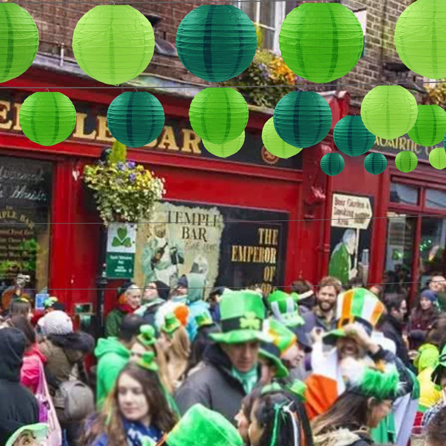 12 Pack Green Paper Lanterns - Chinese Round Party Decorations for St. Patrick's Day, Spring Party, Birthday, Baby Shower, Wedding & Graduation - Perfect for Indoor/Outdoor Festive Decorations
