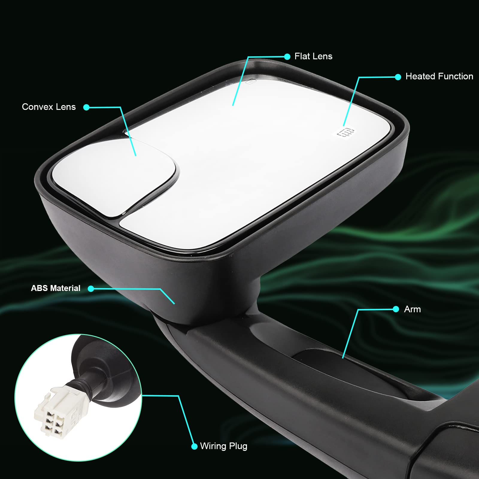 SCITOO Power Heated Side View Mirrors with Support Brackets - Compatible with Dodge Ram 1500 (1998-2002), Ram 2500/3500 (1998-2001) - Perfect for Winter Driving & Enhanced Visibility