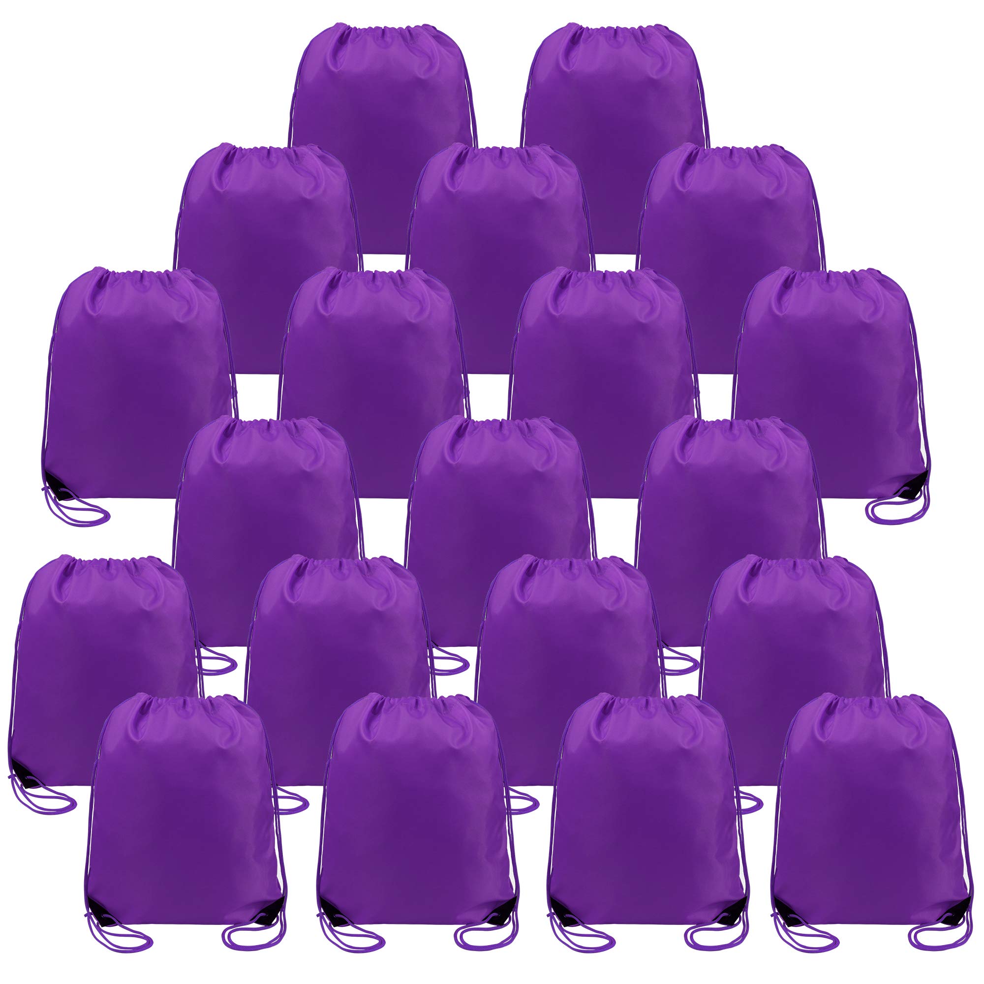 BeeGreen 20-Pack Purple Cinch Backpack - Large Durable Drawstring Gym Bags for Men & Women - Bulk Christmas Party Favors, Sports Events, School Supplies & Travel Accessories