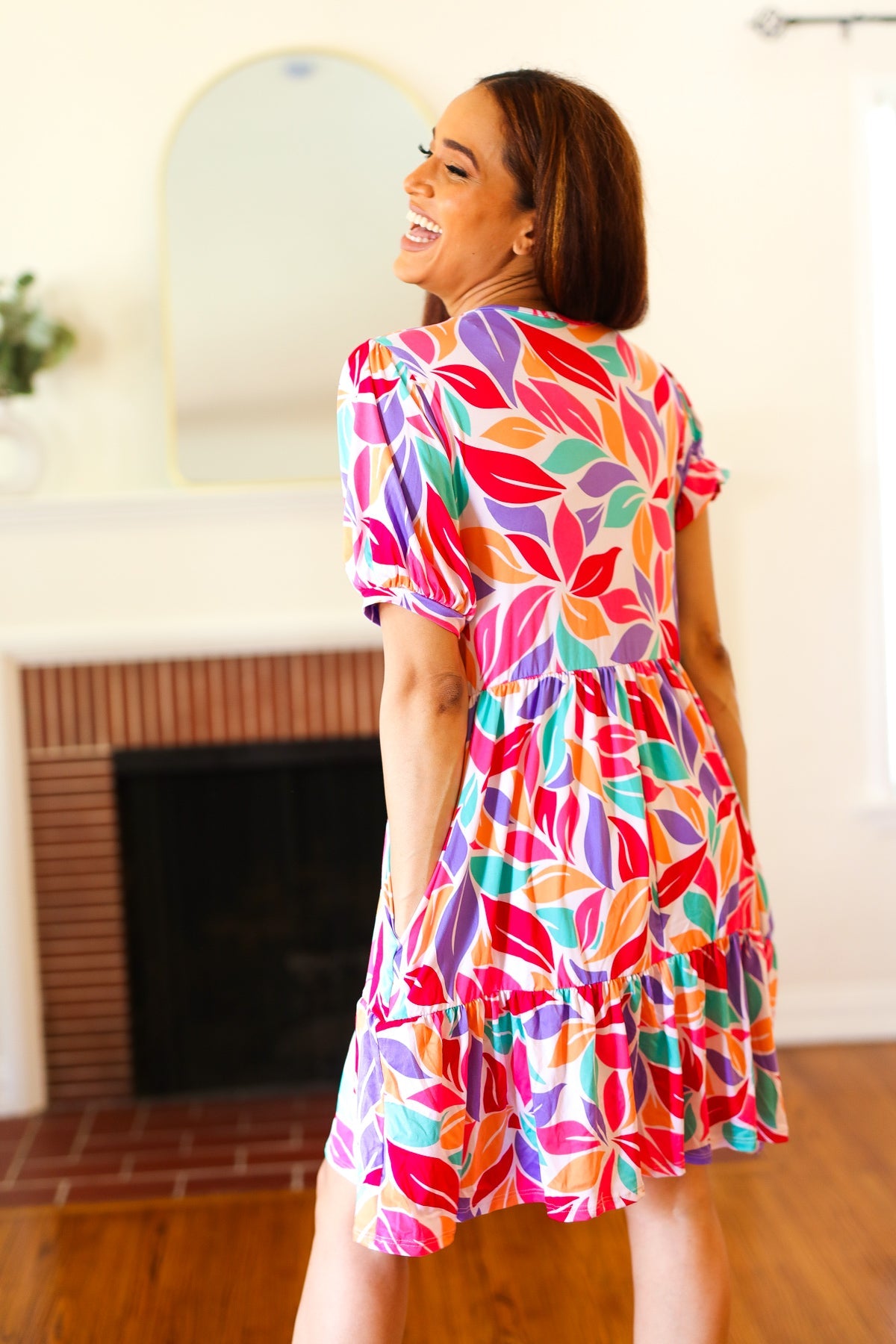 Multicolor Floral Tiered Front Tie Pocketed Dress - Comfortable & Stylish Women's Summer Dress for Casual Outings, Parties & Vacations