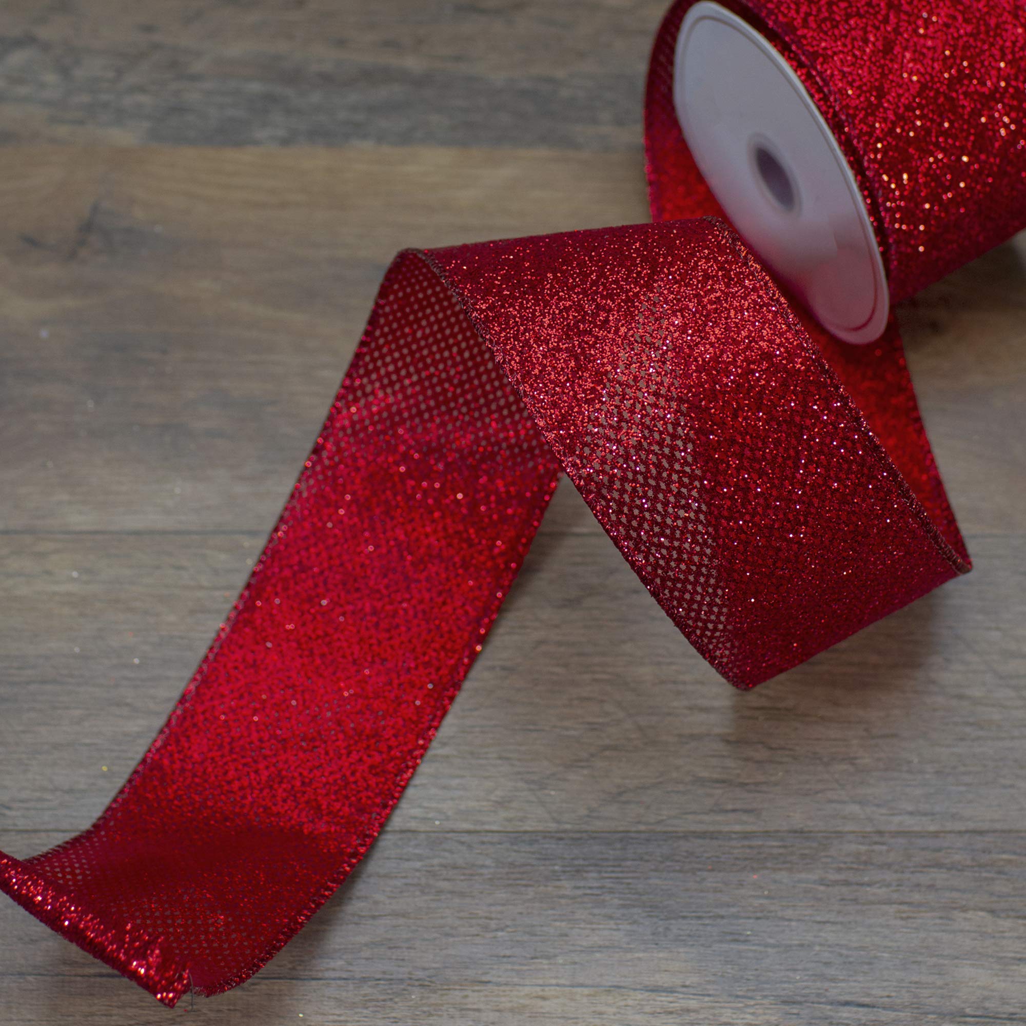 Northlight Red Glitter Christmas Wired Ribbon 2.5 Inch x 10 Yards for Holiday Gift Wrapping, Tree Decorations and DIY Crafts