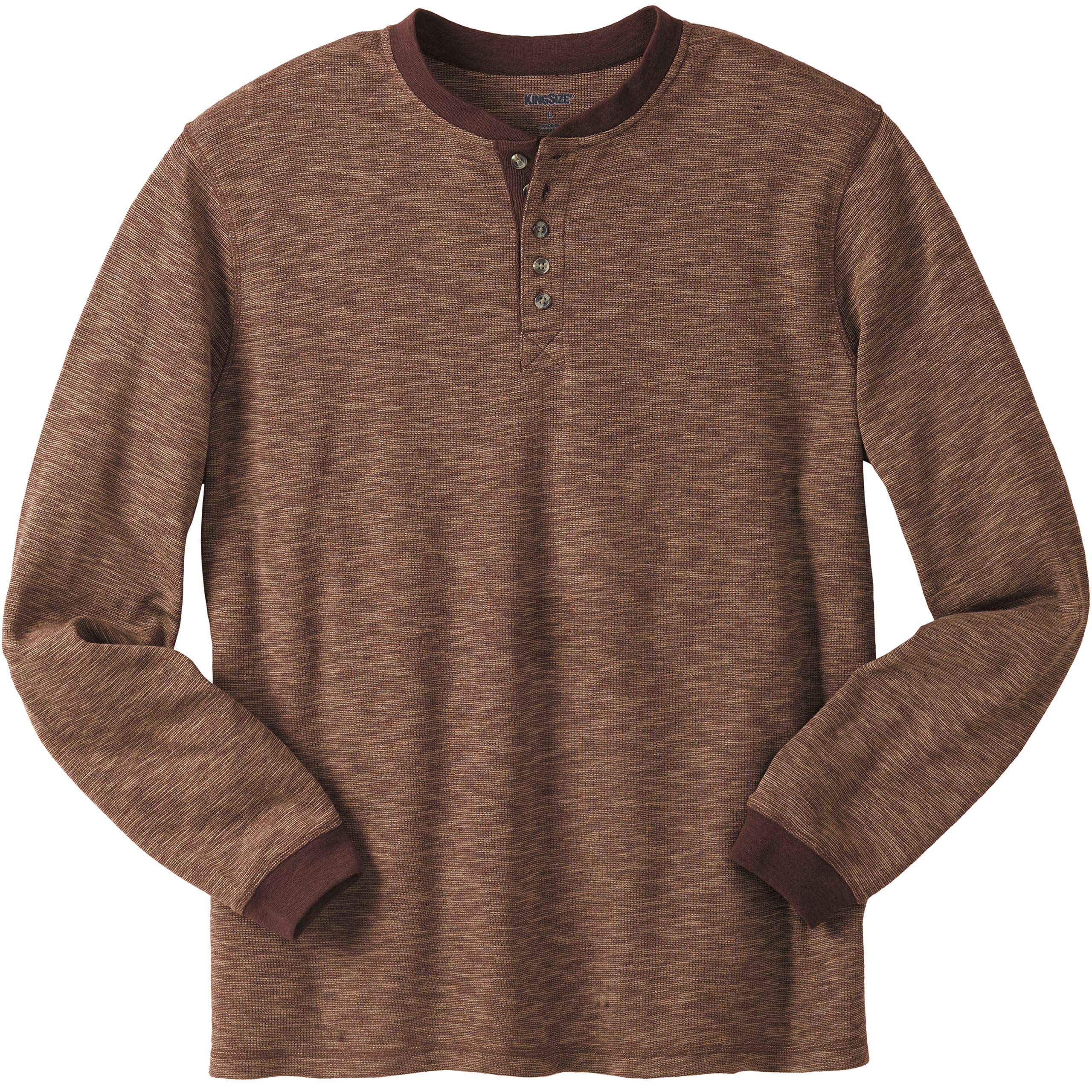 KingSize Men's Big & Tall Waffle-Knit Thermal Henley Shirt - 9XL, Heather Brown - Warm Long Underwear Top for Winter Layering & Outdoor Activities