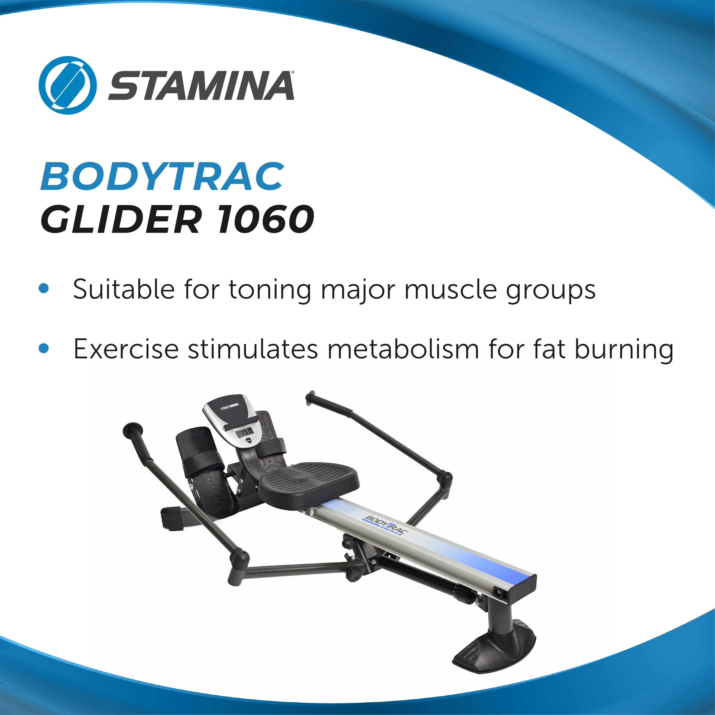 Stamina BodyTrac Glider 1050 Rowing Machine - Home Gym Equipment for Full Body Workout | Perfect for Cardio Training & Strength Building in Small Spaces