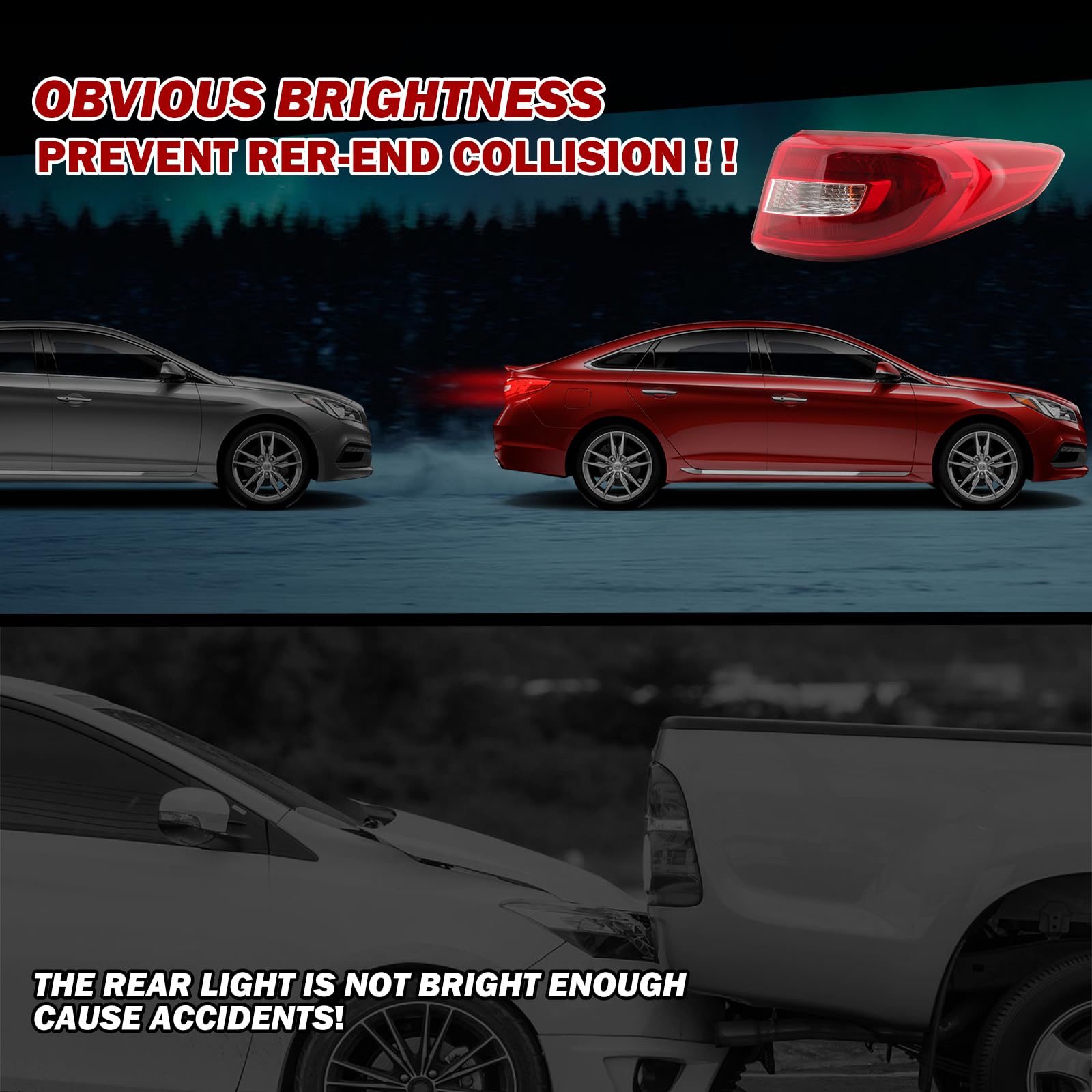 2015-2016-2017 Hyundai Sonata Right Passenger Side Tail Light Cover - LED Stop Brake Warning Indicator Lamp - Replacement for Rear Signal Lights - Perfect for Night Driving & Enhanced Safety