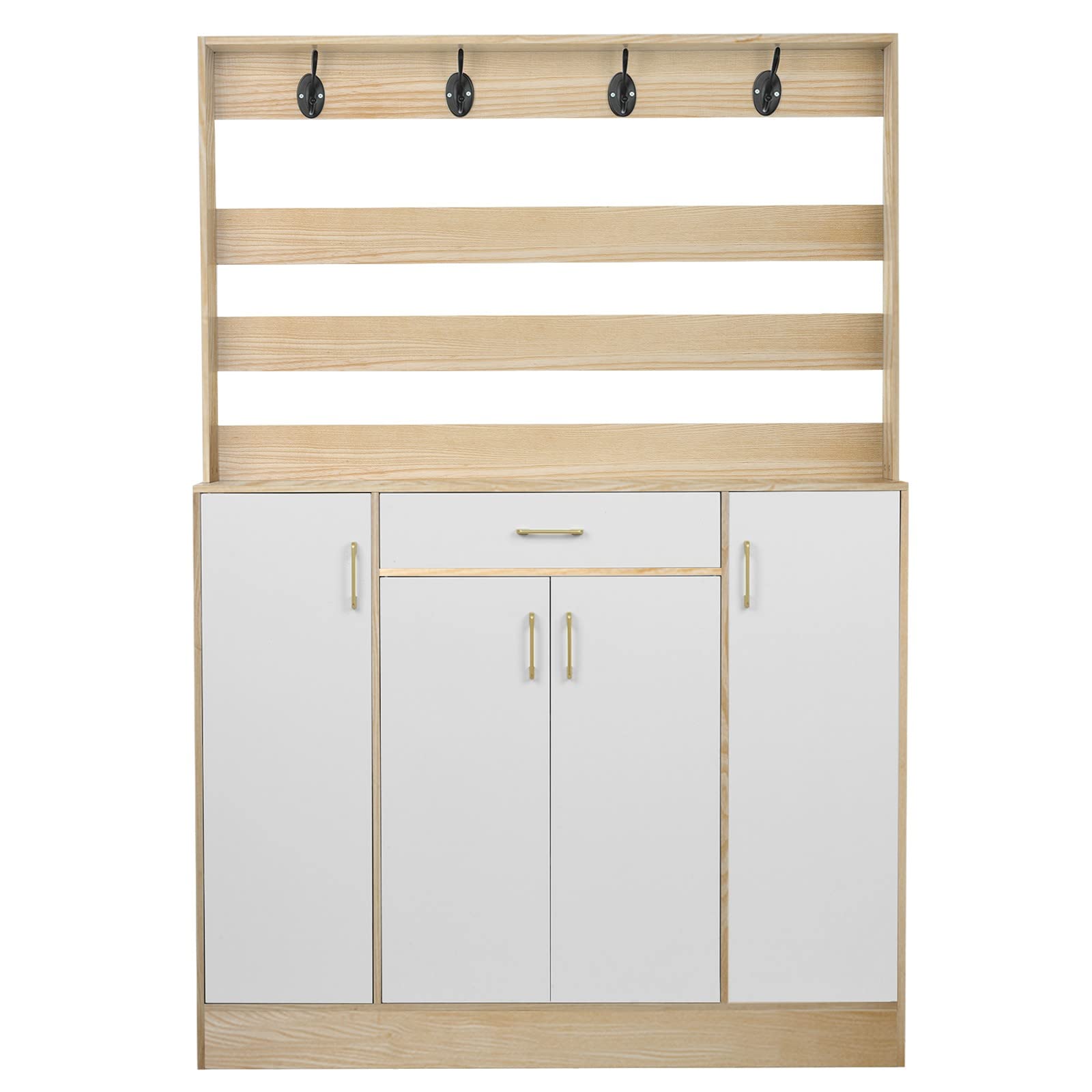 Modern Entryway Storage Cabinet with Coat Rack & Shoe Organizer - Multifunctional Hallway Furniture for Small Spaces (Yellow, 47.6