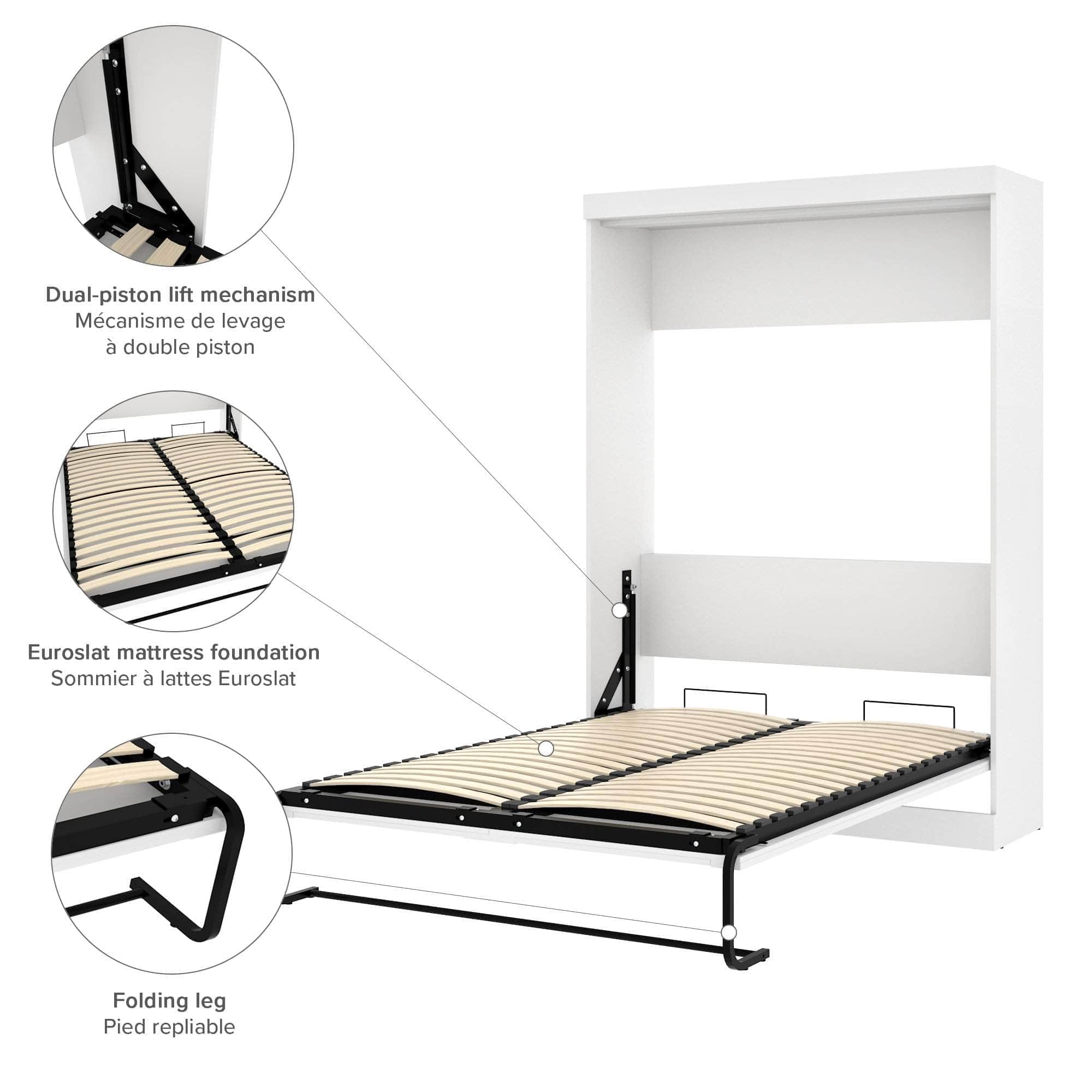 Pur Full Murphy Wall Bed with 2 Storage Units & Sofa - Space-Saving White Wall Bed for Small Apartments, Guest Rooms & Home Offices