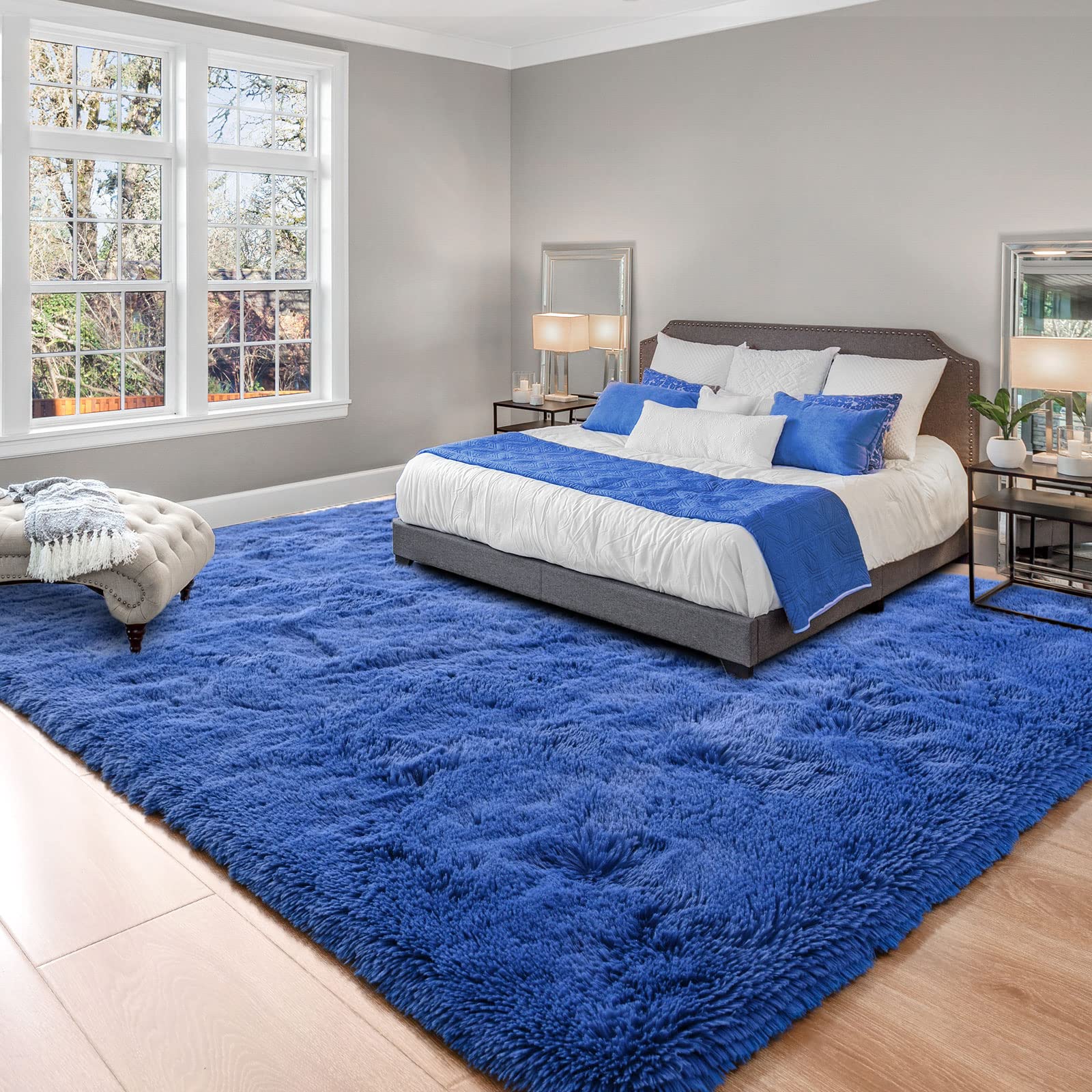 Navy Blue Fluffy Shag Area Rug 6x9 Feet - Ultra Soft Plush Carpet for Living Room, Bedroom, Nursery & Dorm Decor - Cozy Furry Rug for Kids Playroom, Teen Room & Home Decor