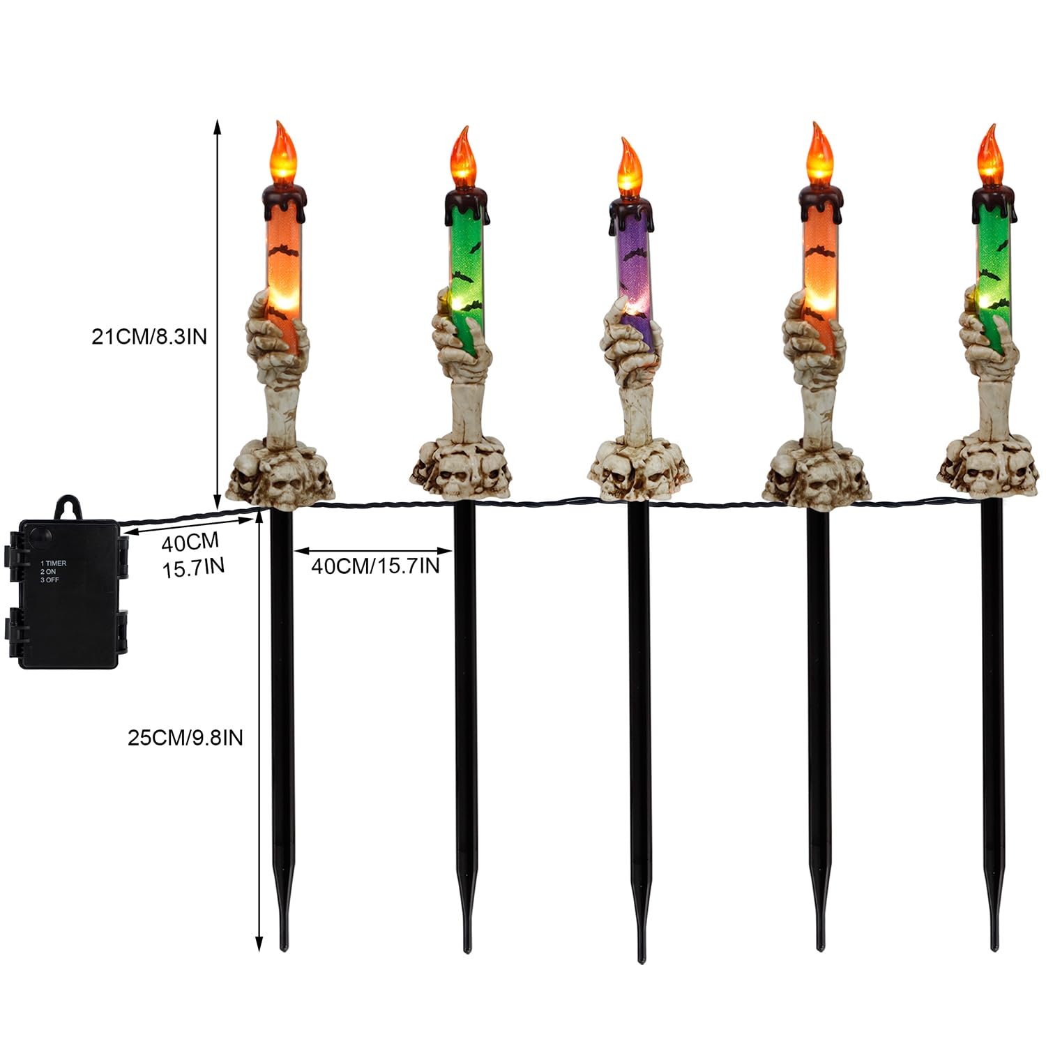 WaterGlide Halloween Candle Light Stakes - 5 Pack Skeleton Hand Pathway Markers with LED Candles | Waterproof Battery-Operated Outdoor Decor with Timer | Perfect for Halloween Yard, Garden, Party & Holiday Decorations