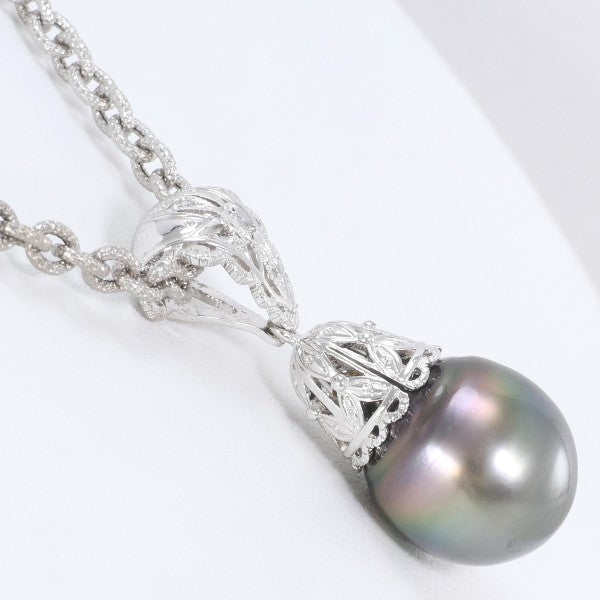 18K White Gold Black Tahitian Pearl Diamond Necklace for Women - Elegant Pearl Jewelry Gift for Anniversary, Wedding, and Special Occasions