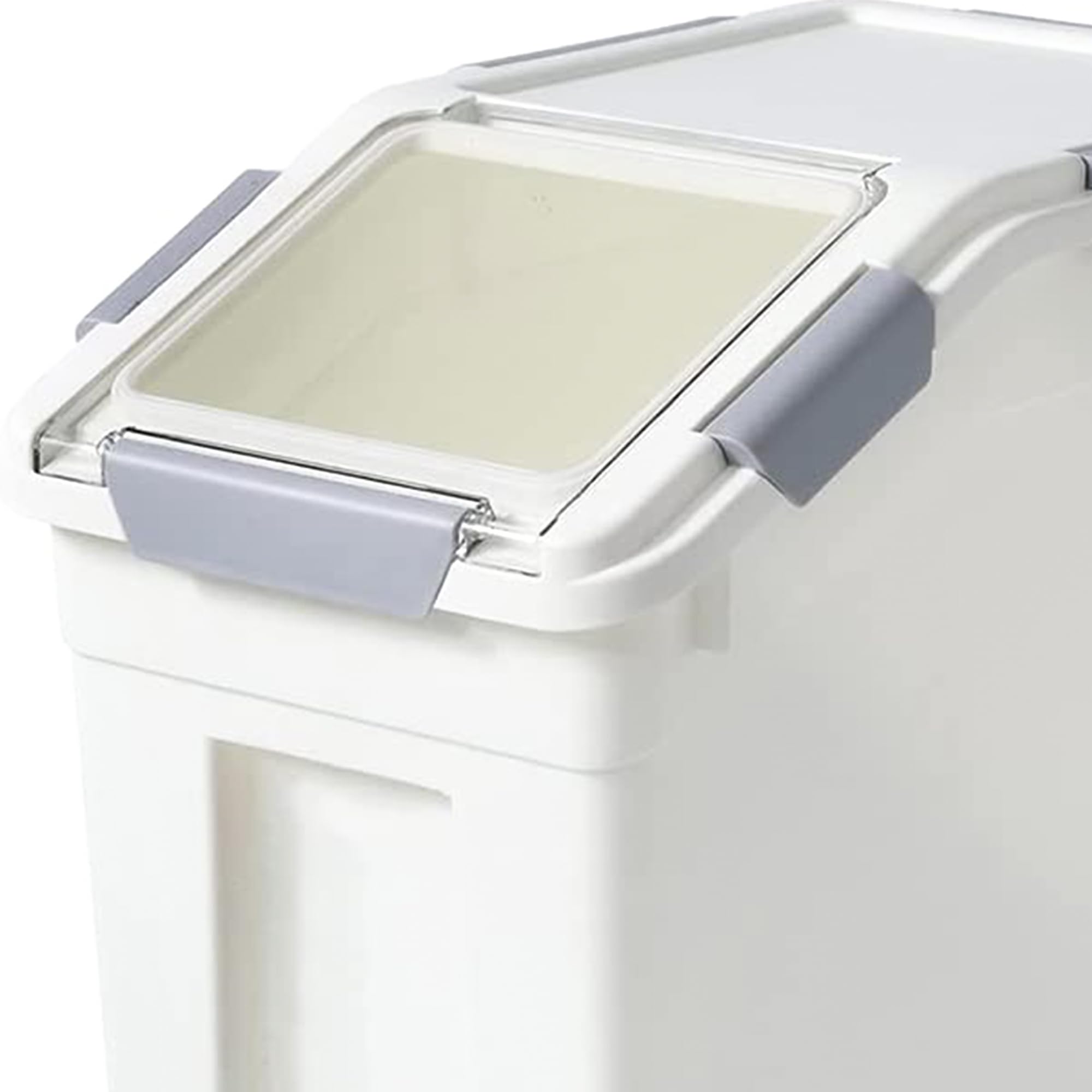 HANAMYA 25 Liter (27 lbs) BPA-Free Pet Food Storage Container with Measuring Cup - Airtight Dry Food Dispenser for Dog Food, Cat Food, Rice, Grain & Flour - White & Gray (2 Pack) | Perfect for Kitchen Pantry & Pet Food Organization