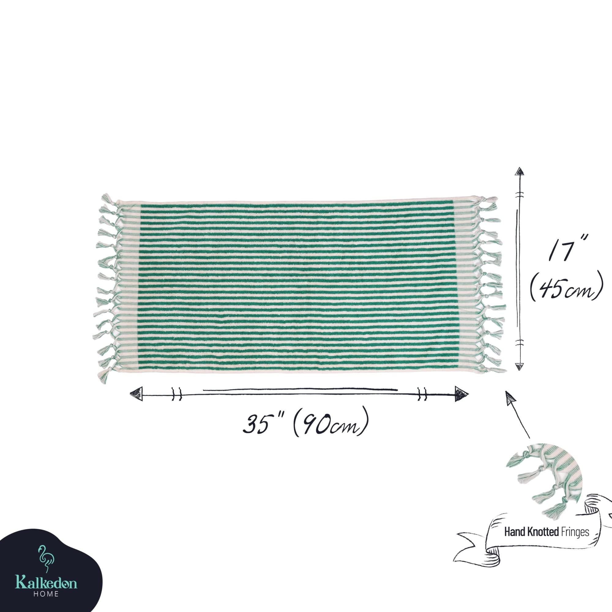Premium Organic Turkish Cotton Striped Bath and Hand Towels Set of 2 | Ultra Soft, Plush & Highly Absorbent | Luxury Bathroom Towels for Spa, Guest Room & Beach Use (Benetton Green)