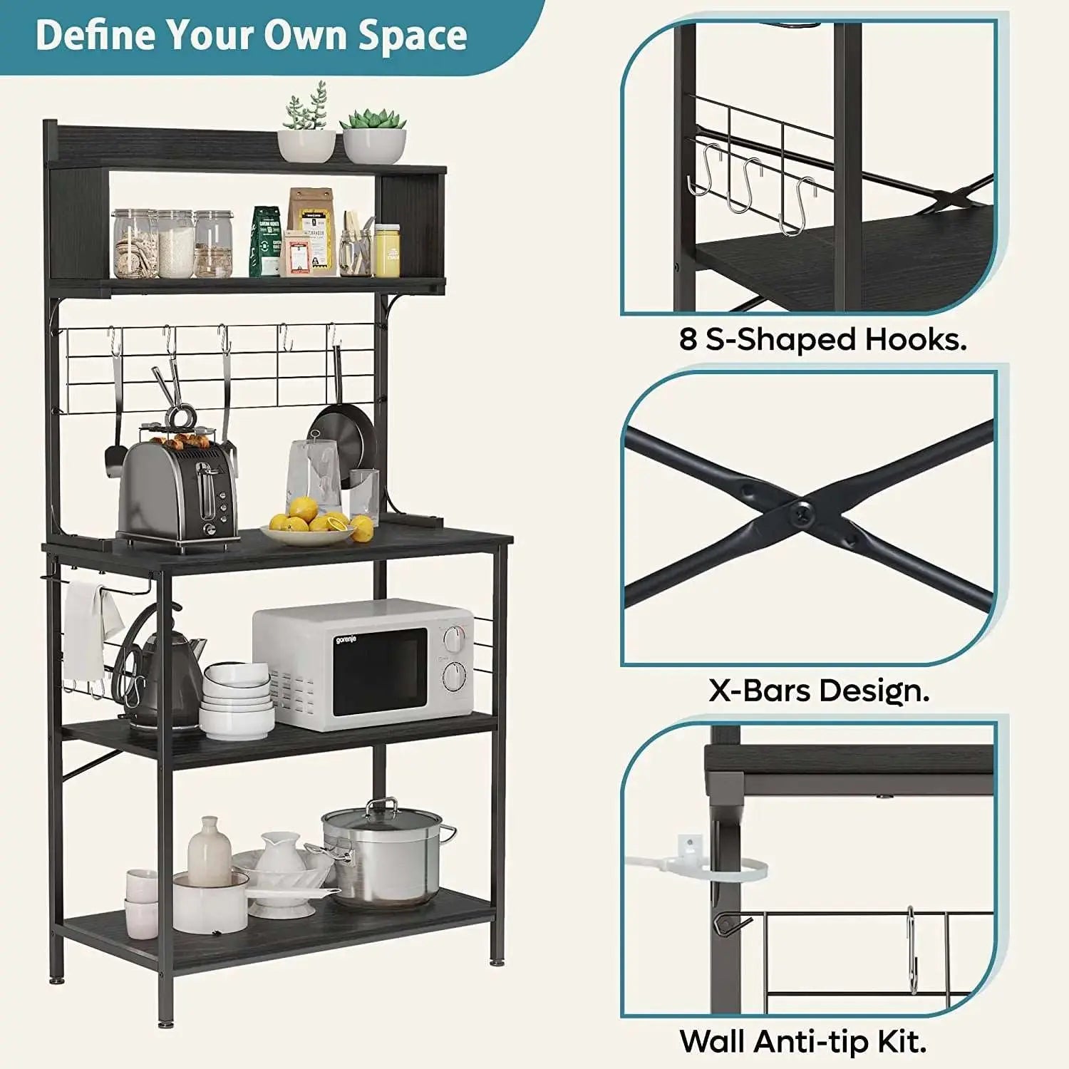 Bestier 5-Tier Microwave Stand with Storage - Space Saving Kitchen Organizer, Coffee Bar Table for Small Apartments - Perfect for Kitchen Counter, Pantry or Dorm Room Organization