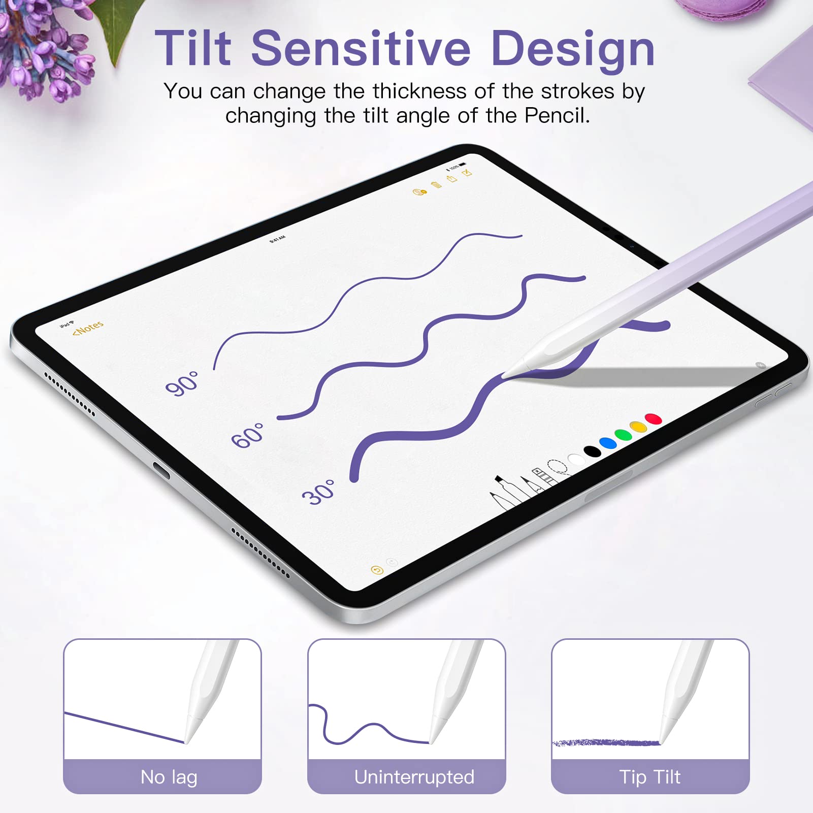 GOOJODOQ GD13 Stylus Pen for iPad Pro/Air/Mini - 2nd Gen Magnetic Wireless Charging, Tilt & Palm Rejection, Purple | Perfect for Drawing, Note-Taking & Professional Work on iPad (11/12.9 Inch, Air 4th/5th Gen, Mini 6th Gen)