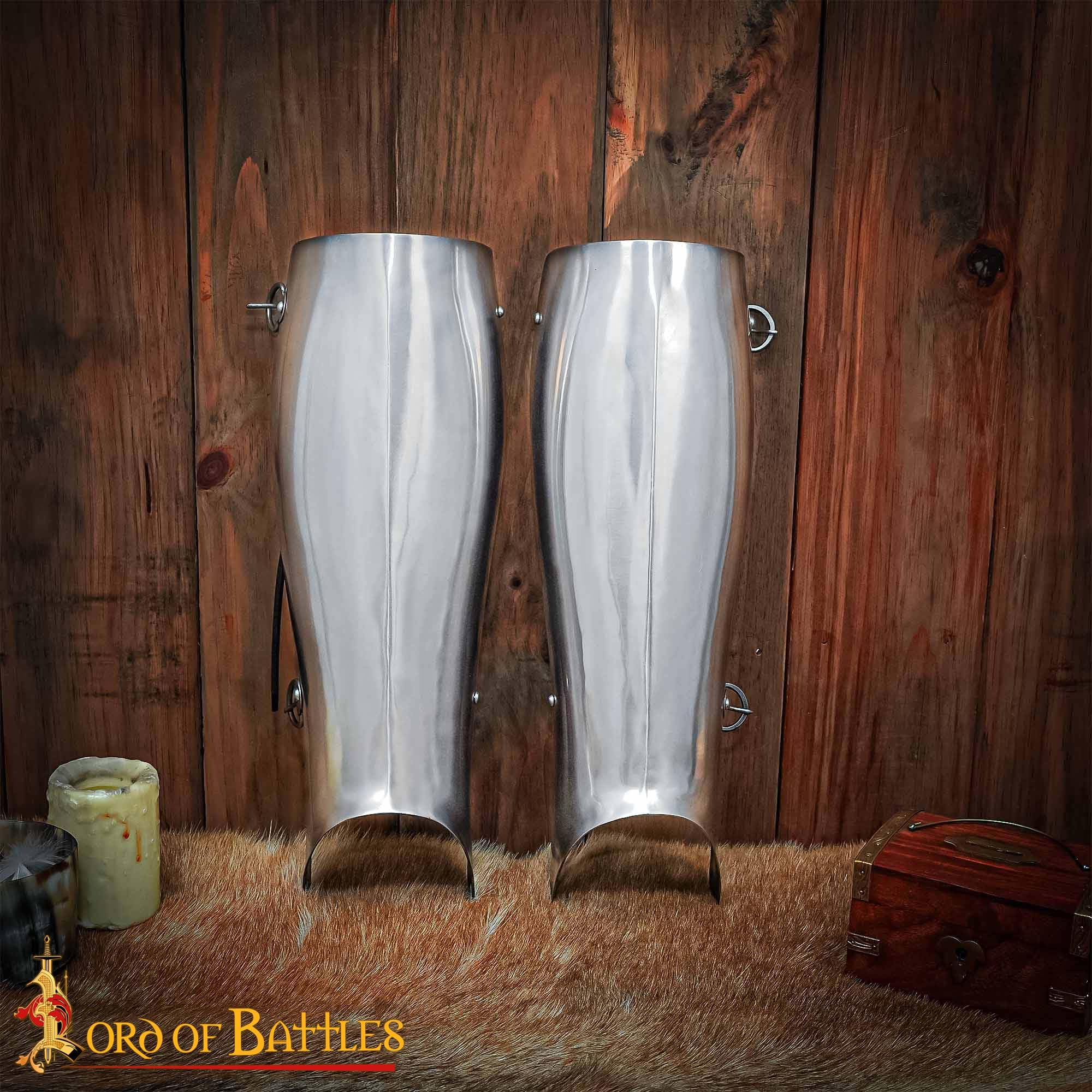Lord of Battles Steel Greaves - 16 Gauge Medieval Leg Armor Set | Functional Leg Guards for LARP, Cosplay, Halloween, Renaissance Fairs & Medieval Reenactments | Perfect for Battle Reenactments, Costume Parties & Historical Events