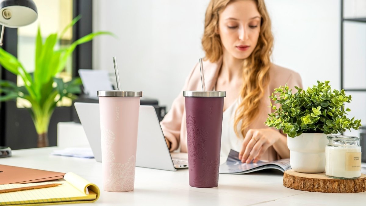 24oz Double Wall Vacuum Insulated Stainless Steel Tumbler with Straw Lid - La La Mandala Pink | Leakproof Travel Mug for Hot & Cold Drinks | Perfect for Gym, Office, Hiking & Outdoor Activities