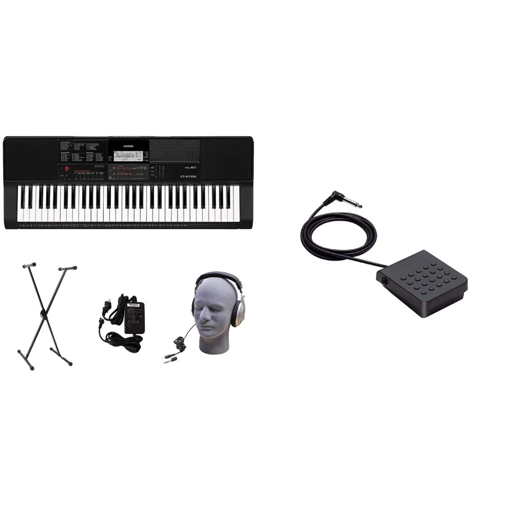 Casio CT-X700 61-Key Portable Keyboard Bundle with Power Adapter, Stand, Headphones & SP-3 Sustain Pedal - Perfect for Beginners, Home Practice & Live Performances
