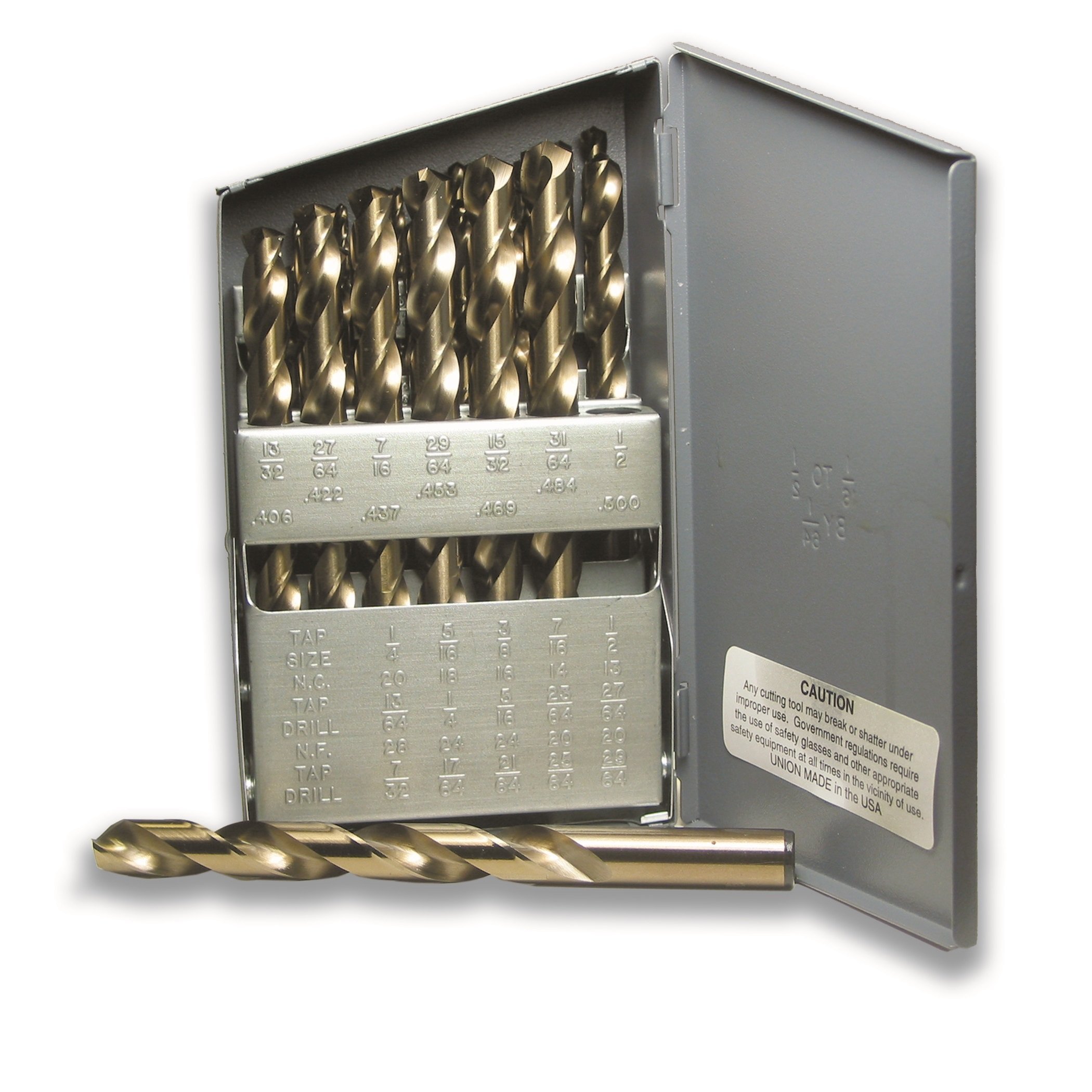 Viking 68400 29-Piece 135° Split Point Cobalt Jobber Drill Bit Set with Gold Finish - Perfect for Metal, Wood, and Plastic Drilling Projects