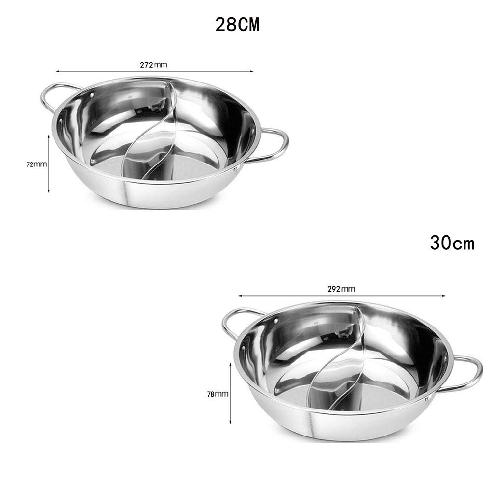 Stainless Steel Divided Hot Pot with Removable Divider - 30cm Twin Soup Stock Pot for Yuanyang, Shabu Shabu & Cooking | Perfect for Family Dinners & Asian Cuisine
