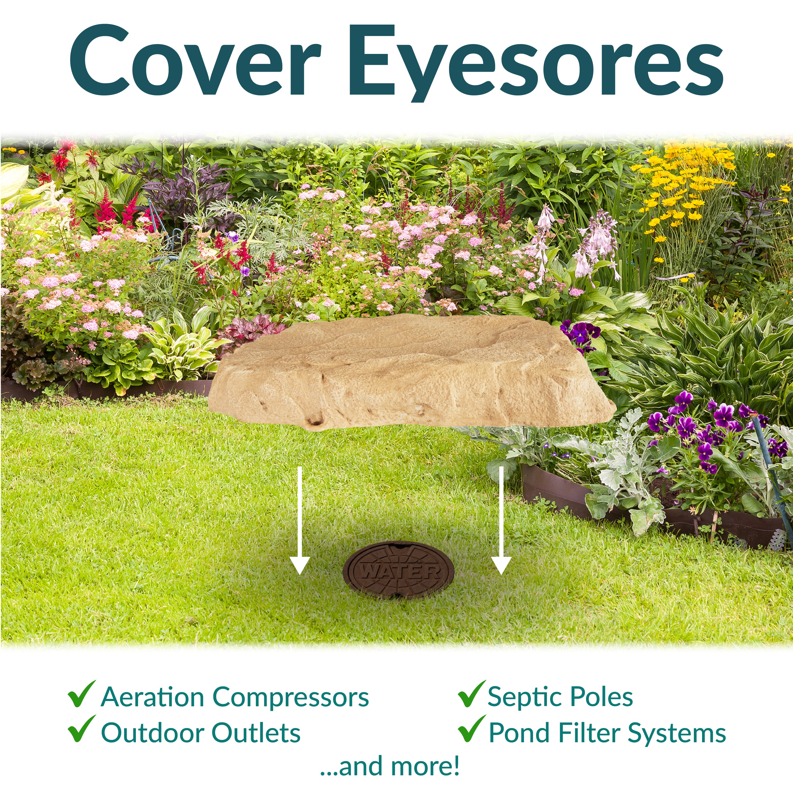 Sunnydaze Flat Artificial Landscape Rock Cover with Stakes - Durable Outdoor Decorative Rock Mat for Garden, Yard & Pool Areas - Perfect for Landscaping, Hiding Wires & Enhancing Aesthetics