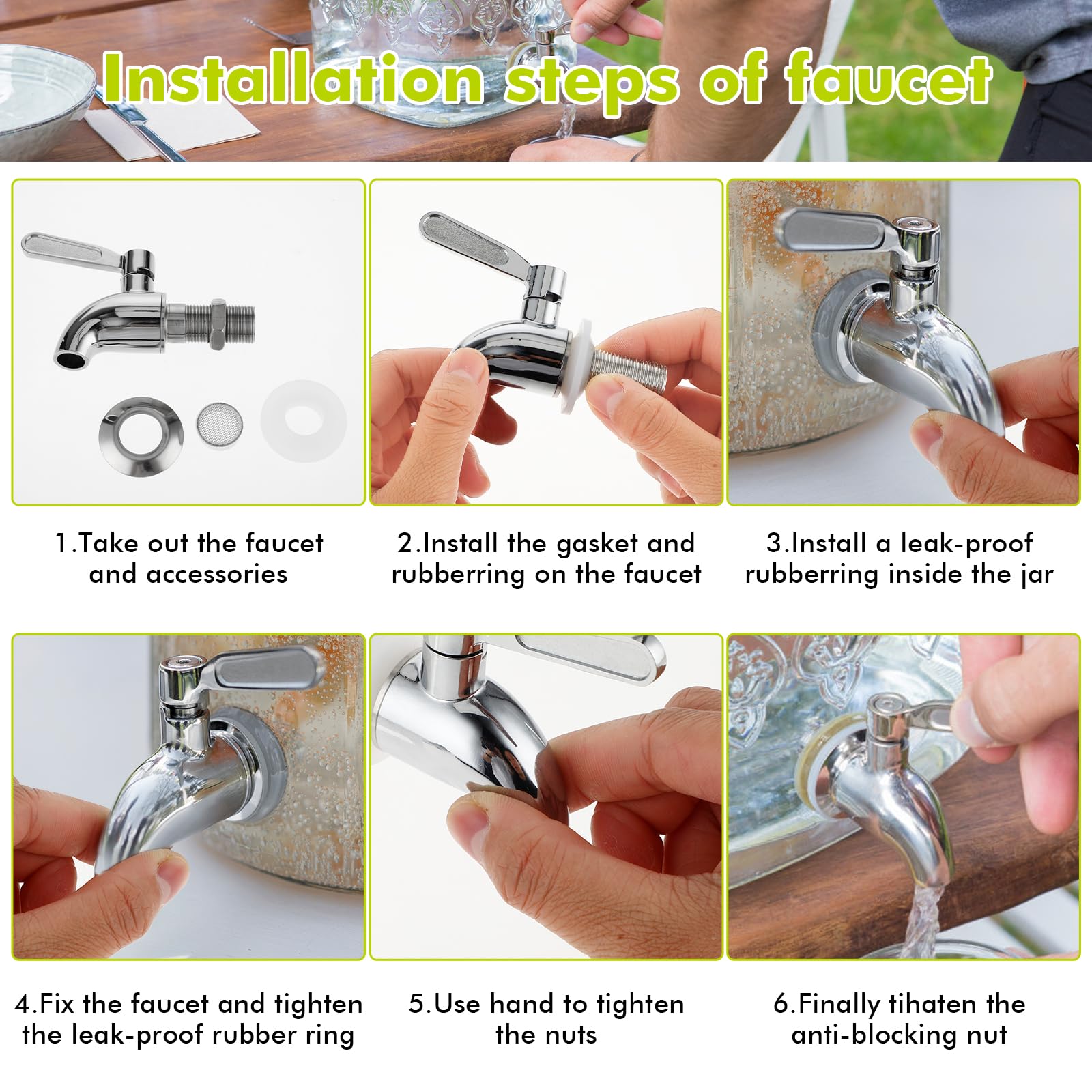 Stainless Steel Beverage Dispenser Spigot - No Leak Water Spout Tap for Drink Buckets, Glass Jugs & Water Dispensers - Perfect for Parties, Camping & Home Use