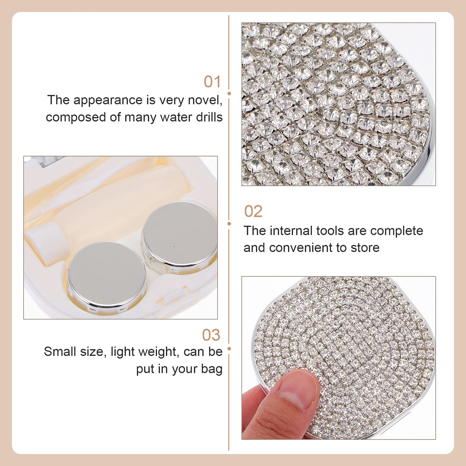 Healifty Rhinestone Contact Lens Case with Mirror & Tweezer - Travel Kit for Eye Care