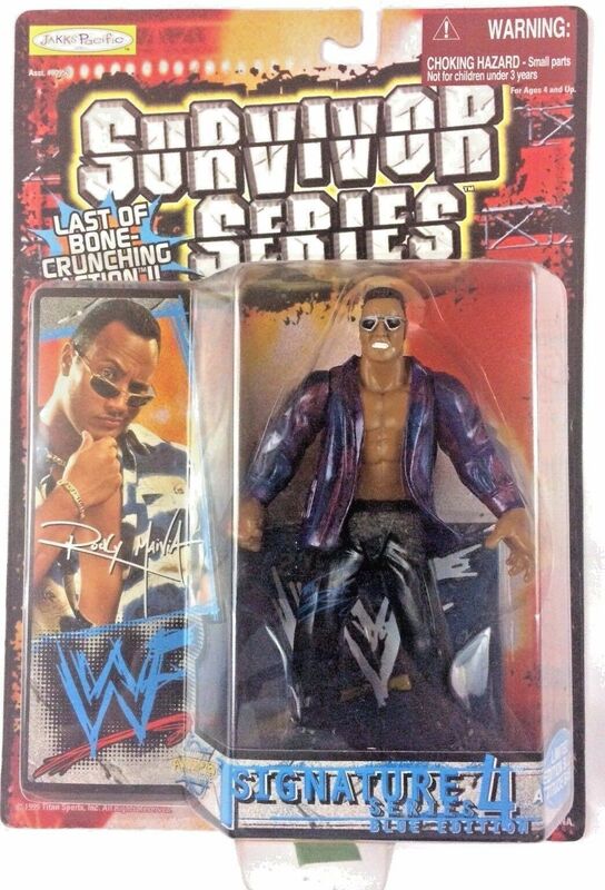 1999 WWF Jakks Pacific Signature Series 4 Blue Edition The Rock Wrestling Action Figure with Blue Signature - Collectible WWE Memorabilia for Fans and Display