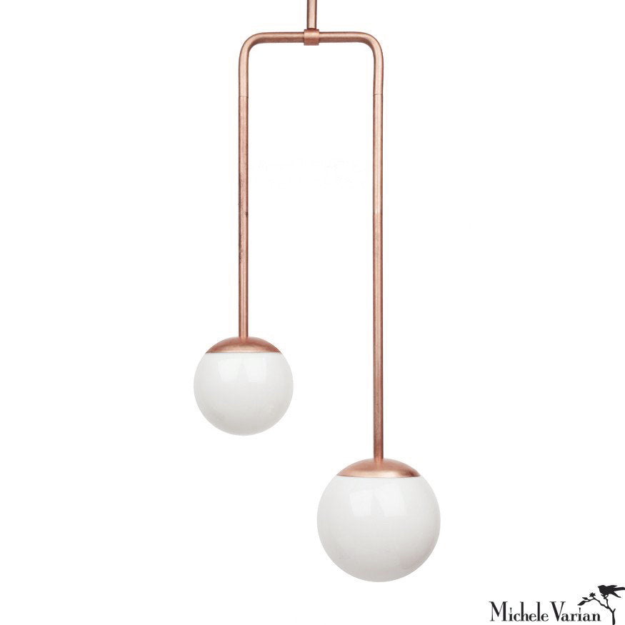 Vintage Copper Double Circuit Globe Pendant Light - Industrial Style Ceiling Fixture for Dining Room, Kitchen, or Bedroom Lighting