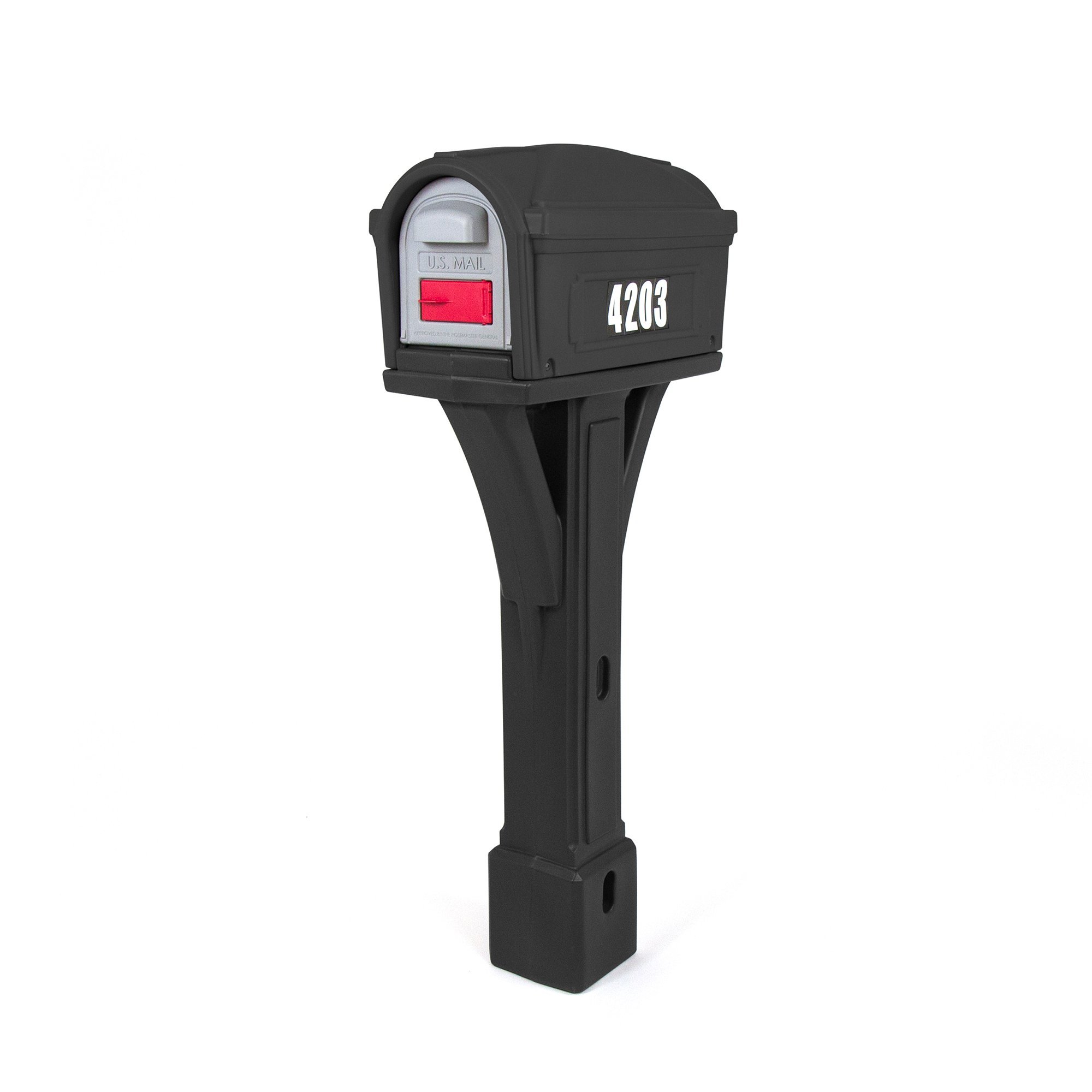 Simplay3 Classic Black Plastic Mailbox with Post Mount - Durable Residential Mailbox Kit with 2 Access Doors | Perfect for Home, Garden & Curb Appeal Enhancement