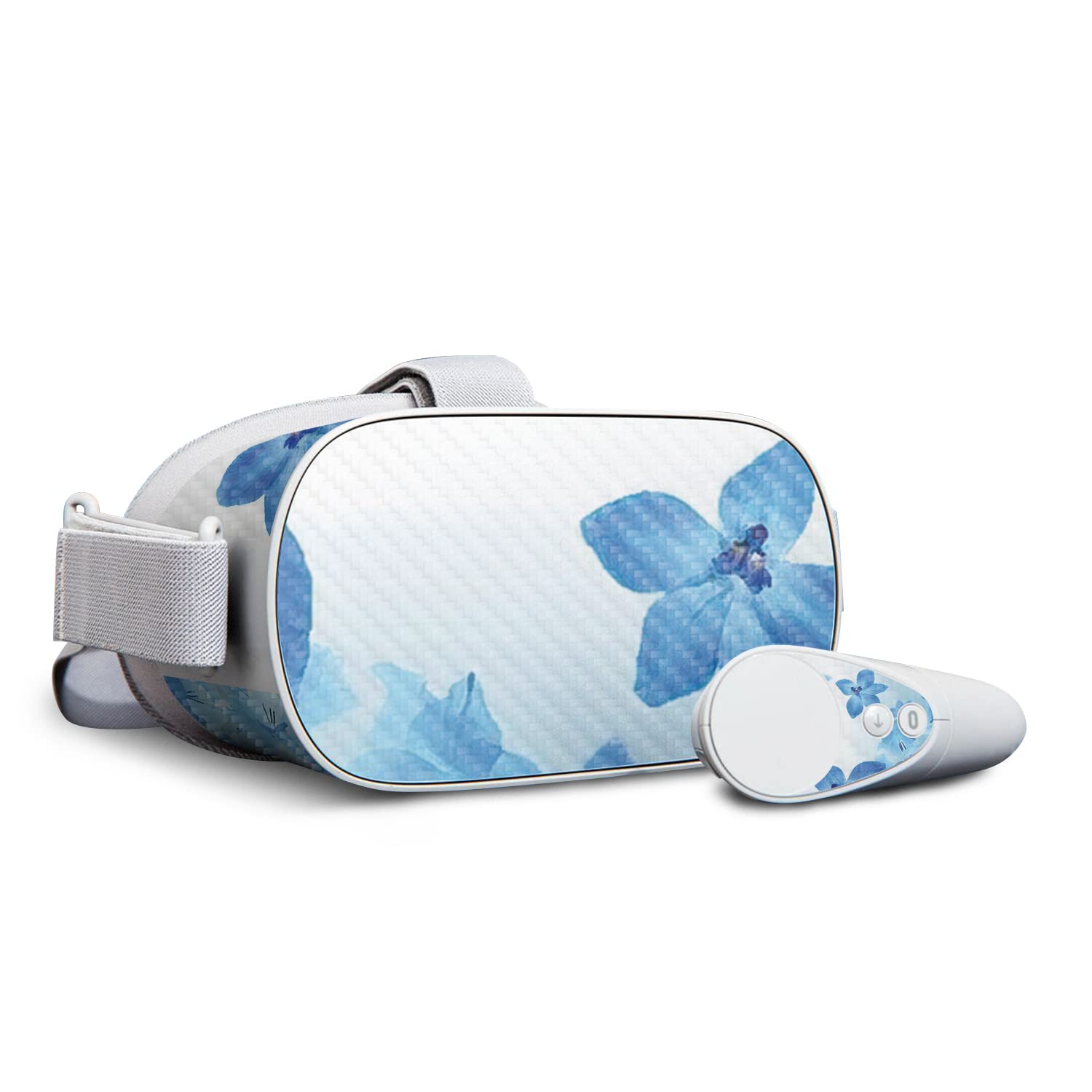 Premium Carbon Fiber Skin for Oculus Go - Blue Floral Design | Protective & Durable Textured Cover | Easy to Apply & Remove | Made in USA | Perfect for Gaming, VR Experiences & Device Protection