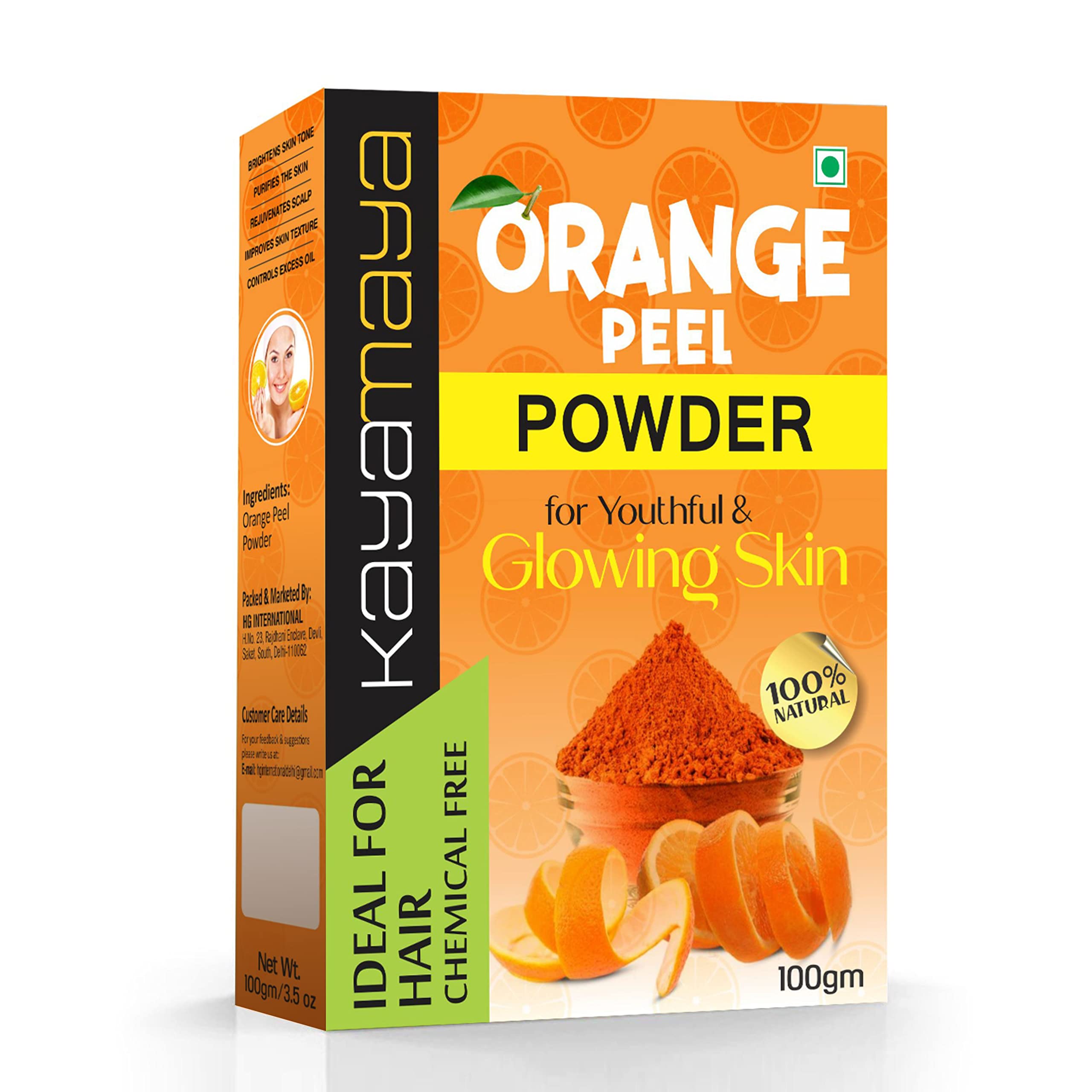 Kayamaya Organic Orange Peel Powder for Oily Skin - 100g | Natural Oil Control & Brightening Face Mask | DIY Skincare for Acne & Glowing Complexion