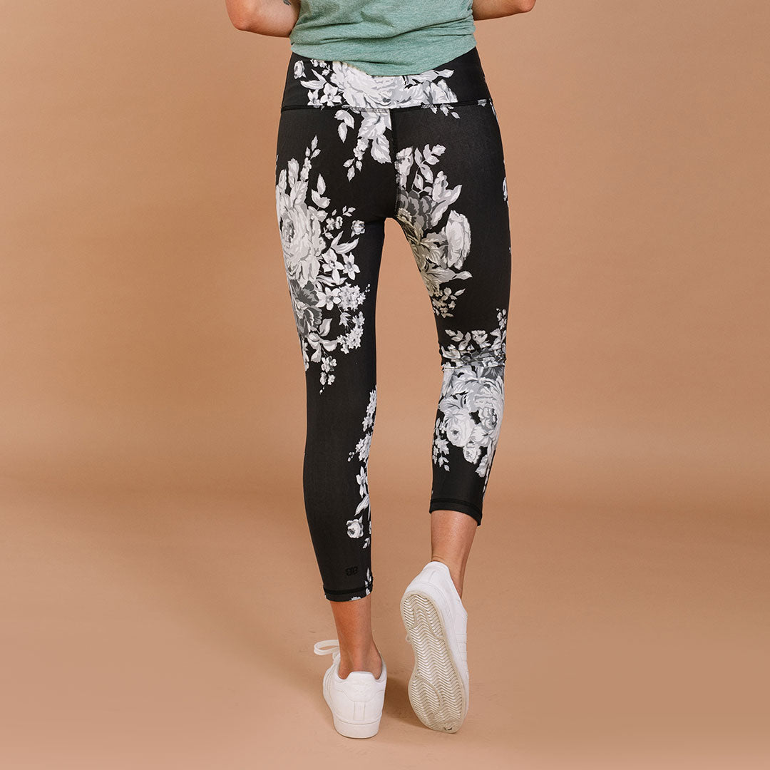 Intention Compression 3/4 Leggings for Women - Antigua Slate Color - High Waist Workout Yoga Running Pants - Perfect for Gym, Fitness & Everyday Wear