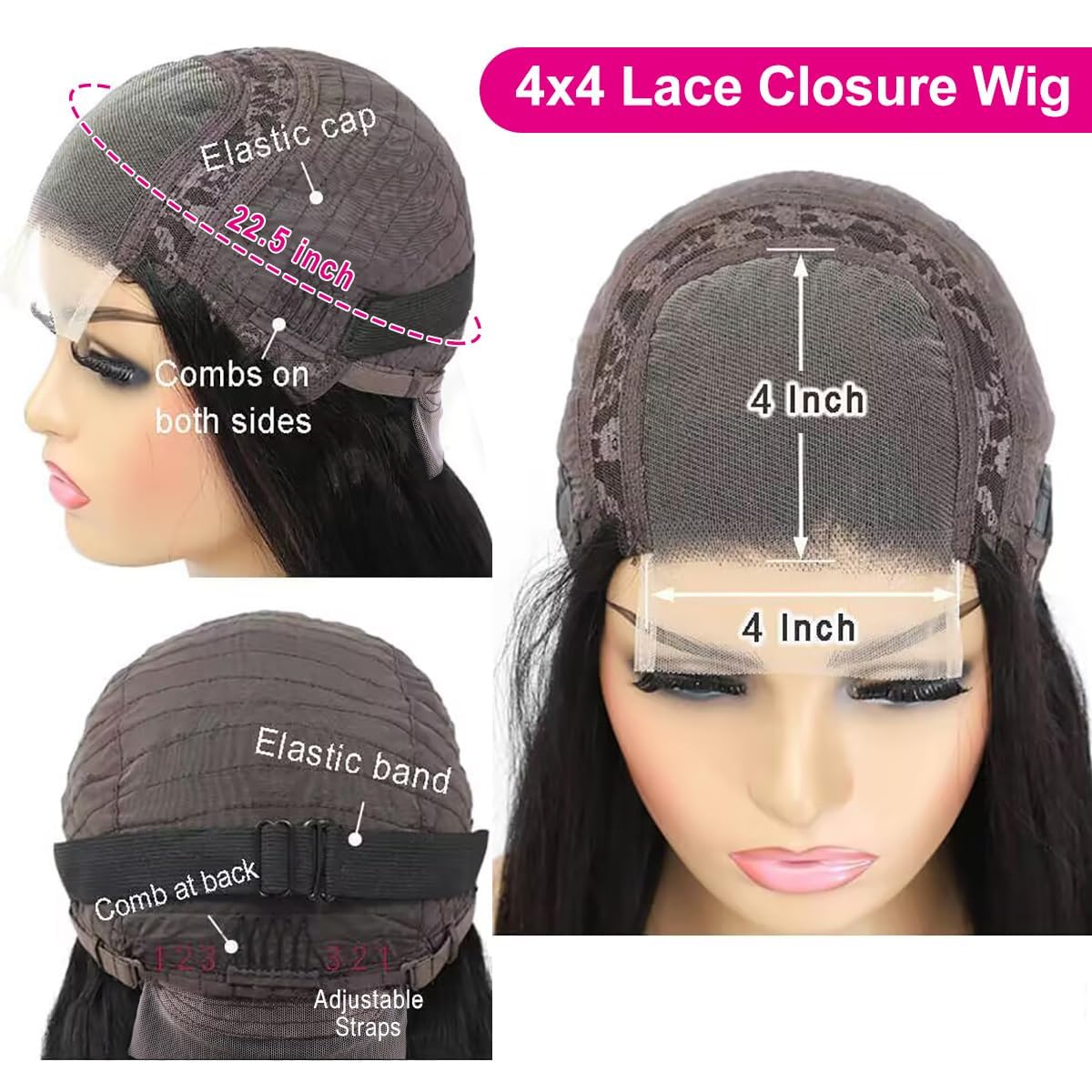 4x4 Lace Front Wigs Human Hair - Pre Plucked 150% Density Straight Glueless Lace Frontal Wigs for Black Women - Brazilian Virgin HD Lace Closure with Baby Hair (24 Inch) - Perfect for Daily Wear, Parties, and Special Occasions