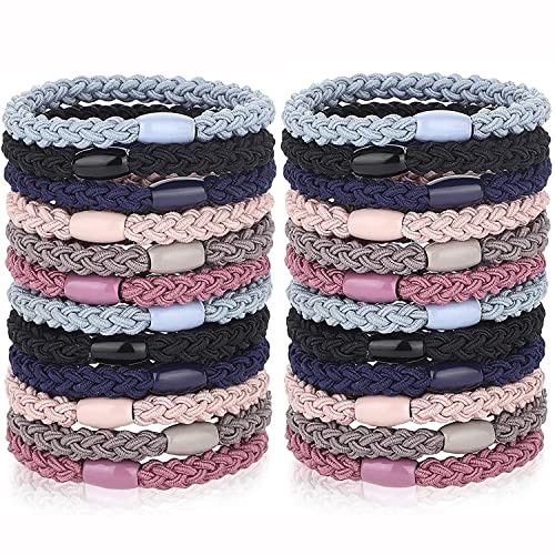 24 Pack Cotton Braided Hair Ties for Women & Girls - Soft Ponytail Holders & Hair Bands for Thick Heavy Hair - Perfect for Workouts, Yoga, School & Everyday Styling