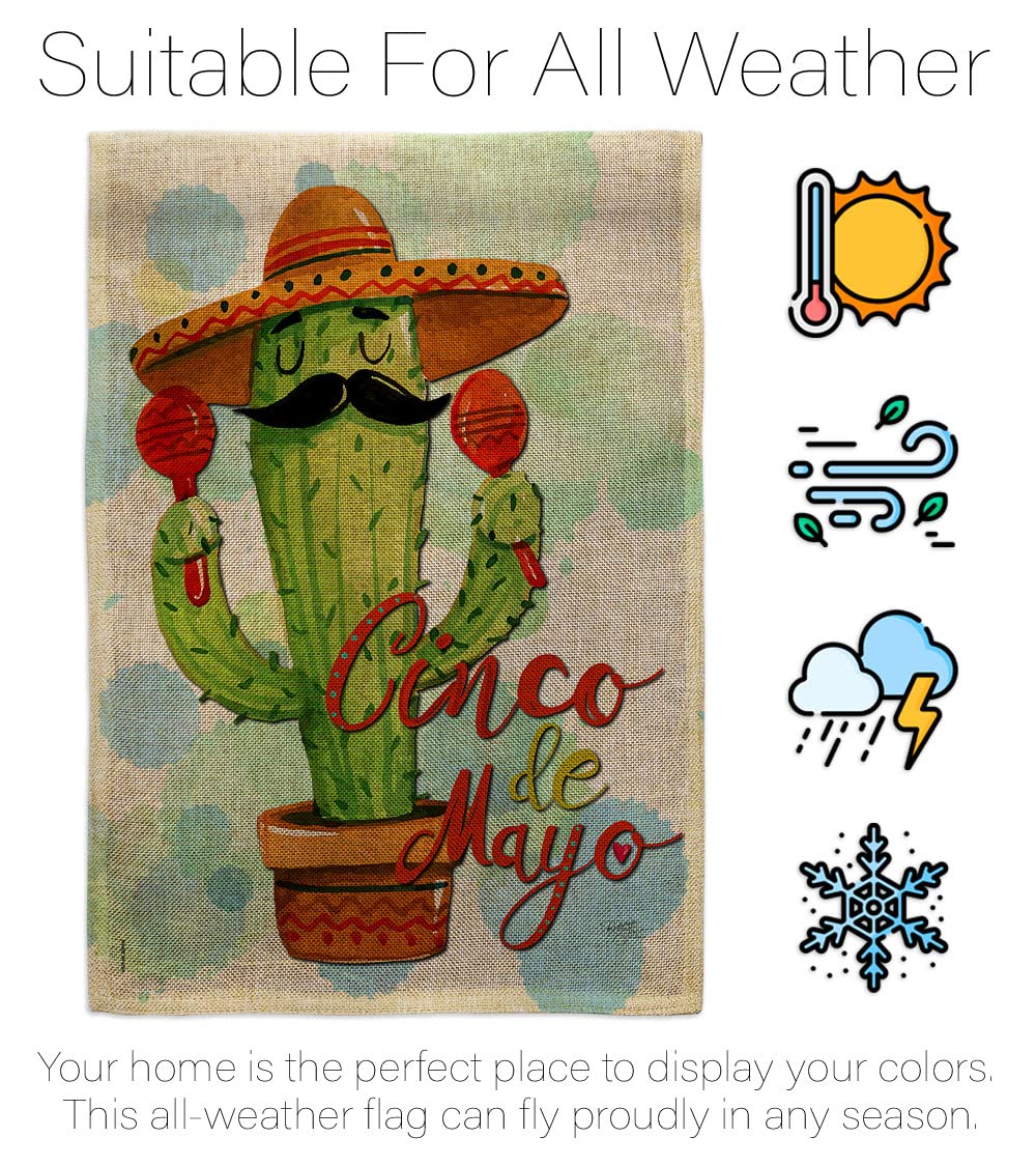 Mr Cactus Cinco de Mayo Garden Flag Set - Double-Sided Burlap Decor for Outdoor Parties