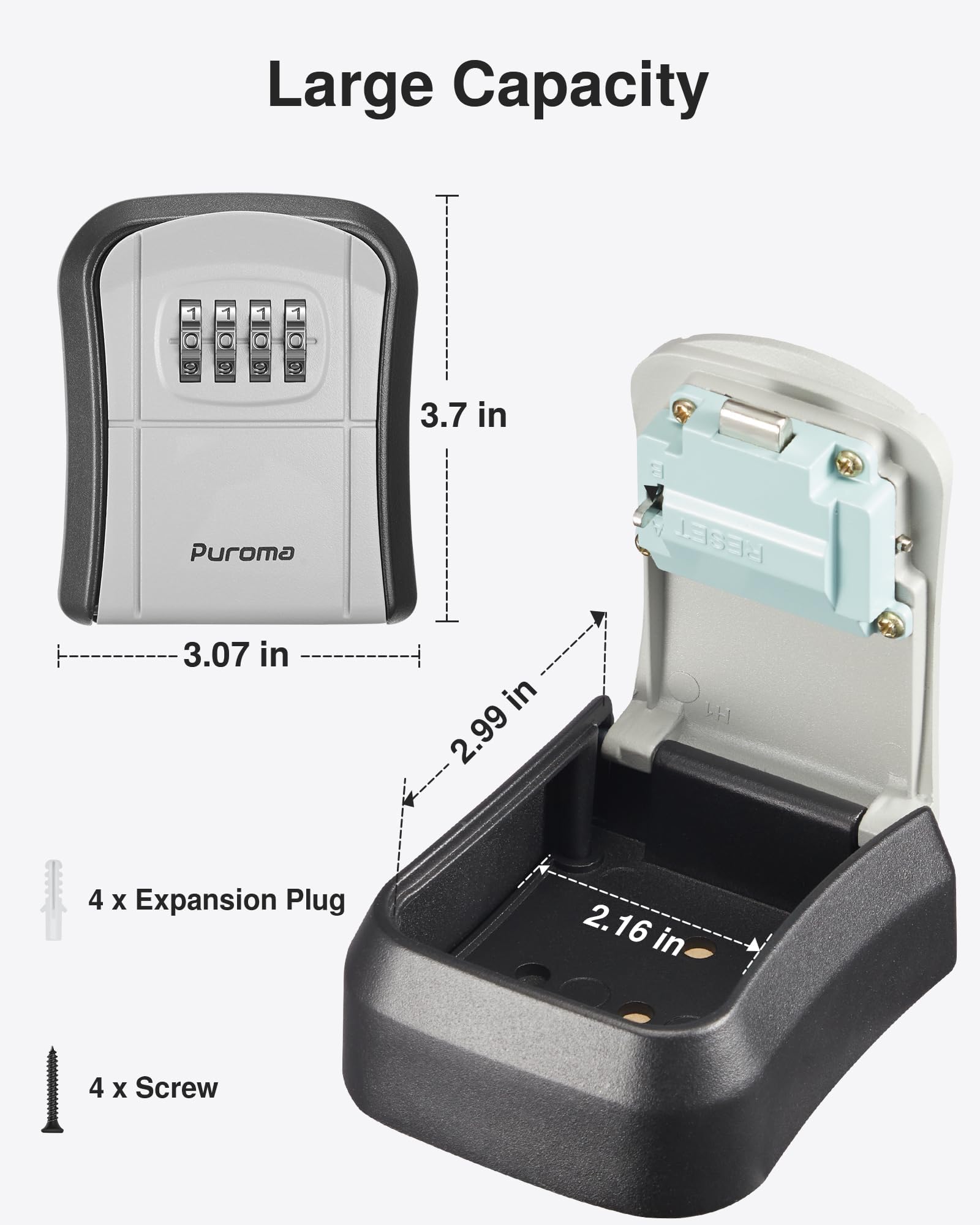 **Puroma Wall-Mounted Combination Key Lock Box - Resettable Code Safe Security Storage for House, Office, Garage & Apartment Keys (2 Pack, Grey) - Ideal for Spare Key Storage & Emergency Access**